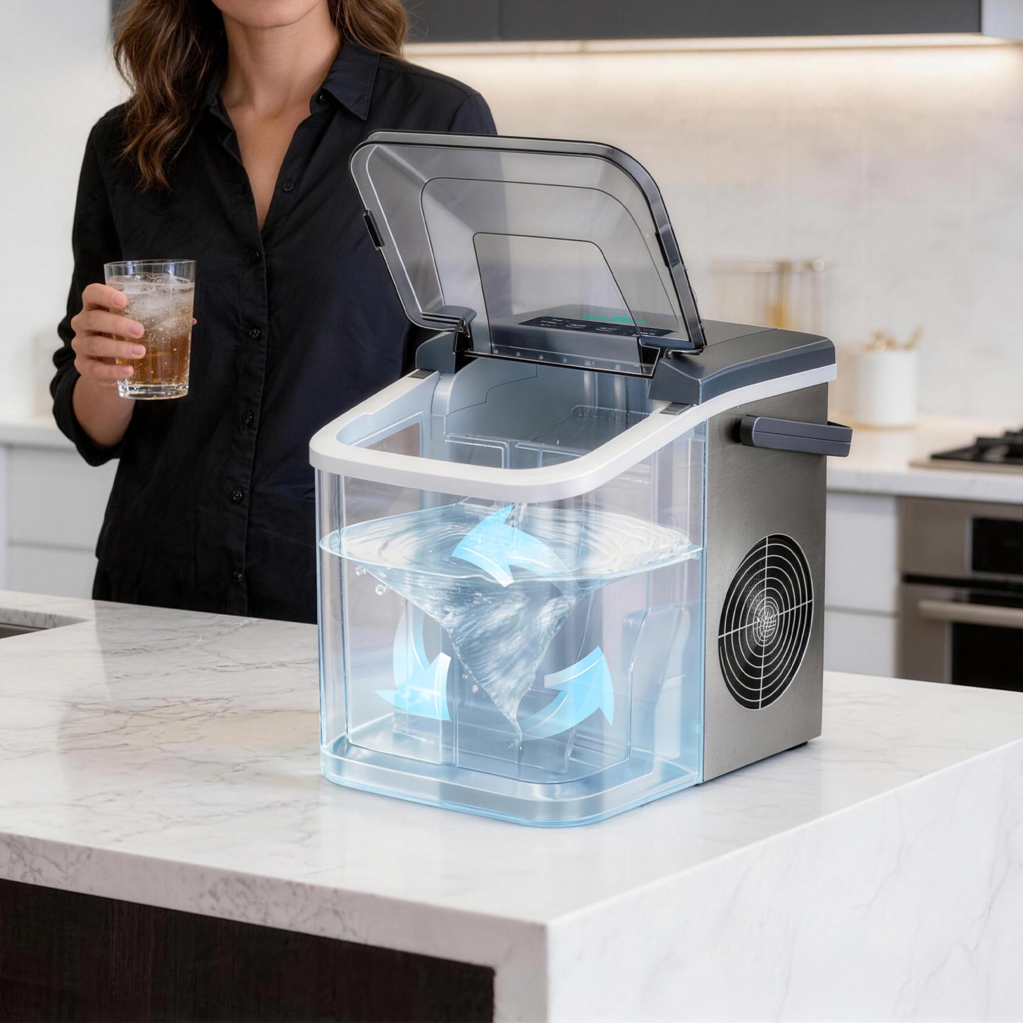 Eismaschine, 2 Größen an Kugeleis aus Edelstahl Tisch-Eismaschine - Silber | Eismaschine mit täglich 12 kg Eisausstoß, 9 Eisstücke fertig in nur 9 Minuten – ideal für Zuhause, Küche und als Geschenk