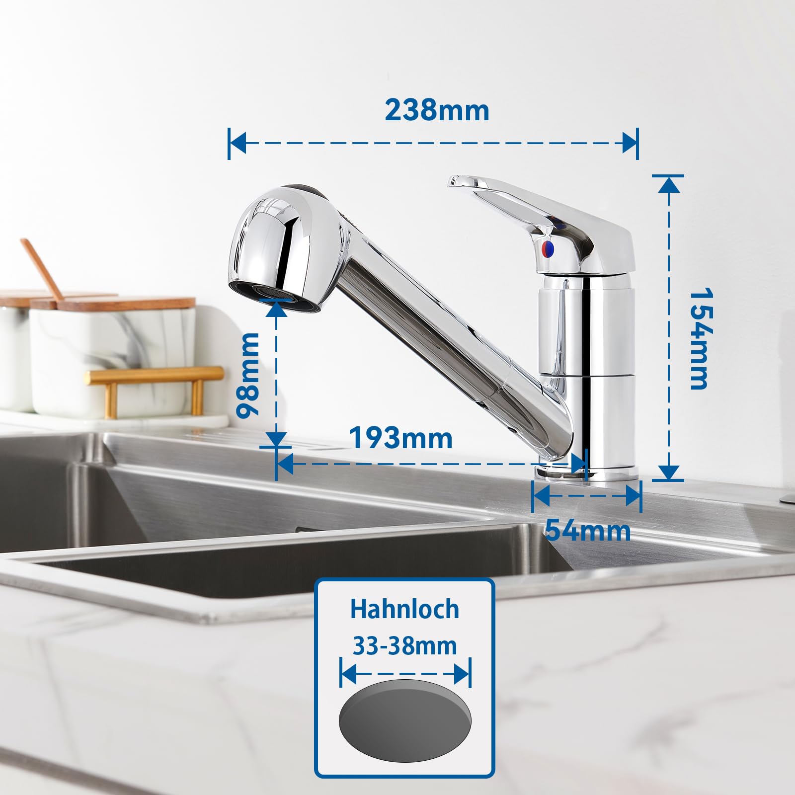 Auralum Niederdruck Armatur Küche, Wasserhahn Küche Ausziehbar, Küchenarmatur Niederdruck mit Brause Zwei Wasserstrahlarten, 360° Drehbar Mischbatterie Küche, Wasserhahn mit 3 anschluessen für Boiler