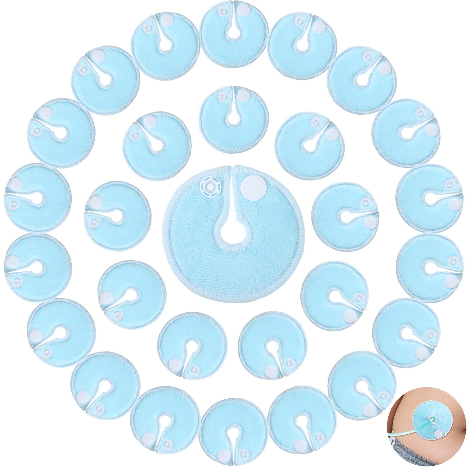 Tondiamo 28 Packs g Tube Button Covers Feeding Tube Pads Supplies Soft Abdominal Feeding Cotton Pads Covers Accessories for Nursing Care 3 Inch(Light Blue)