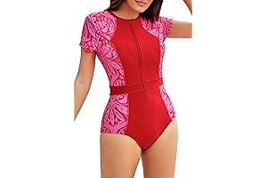 Women's Swimsuit UV Protective Rash Guard One Piece Zip Front Bathing Suit