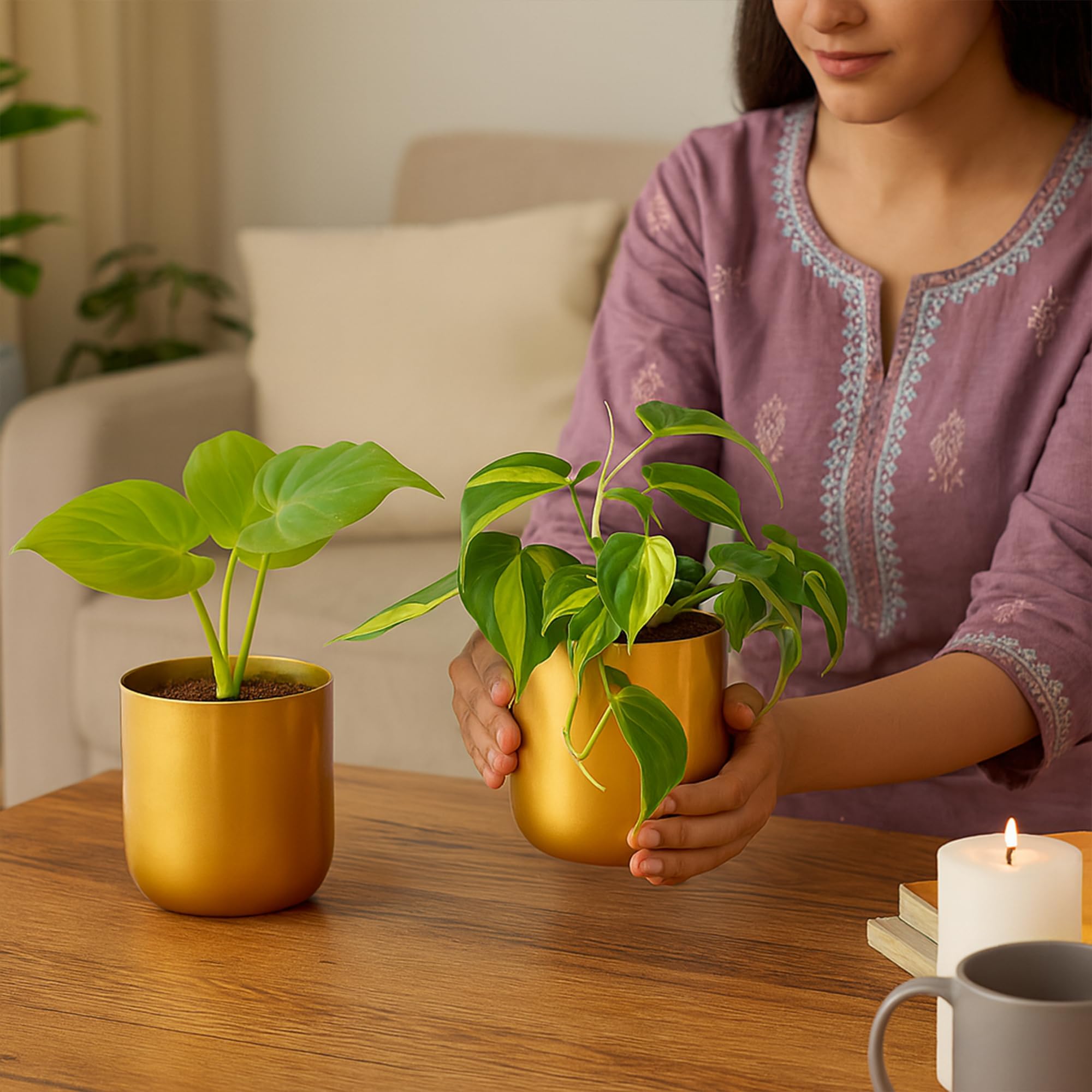 Metallic Miniature Planters - Gold Set of 2 -6