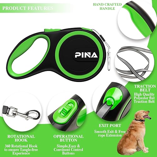 Miniatura 2 de PINA Correa retráctil para perro, correa de perro de 26 pies para perros pequeños, medianos y grandes de hasta 110 libras, cinta de nailon