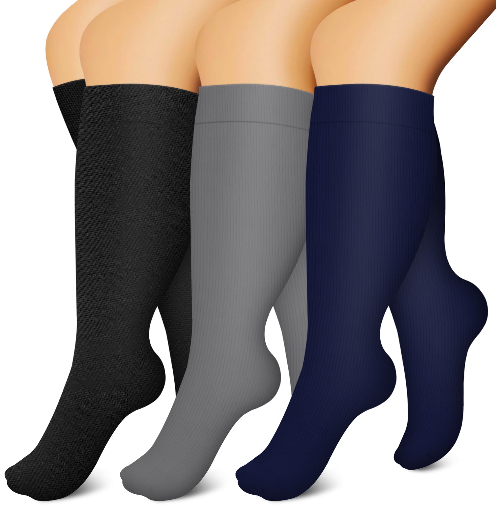 Plus Size Compression Socks for Women and Men-3 pairs Wide Calf Knee High Support for Circulation