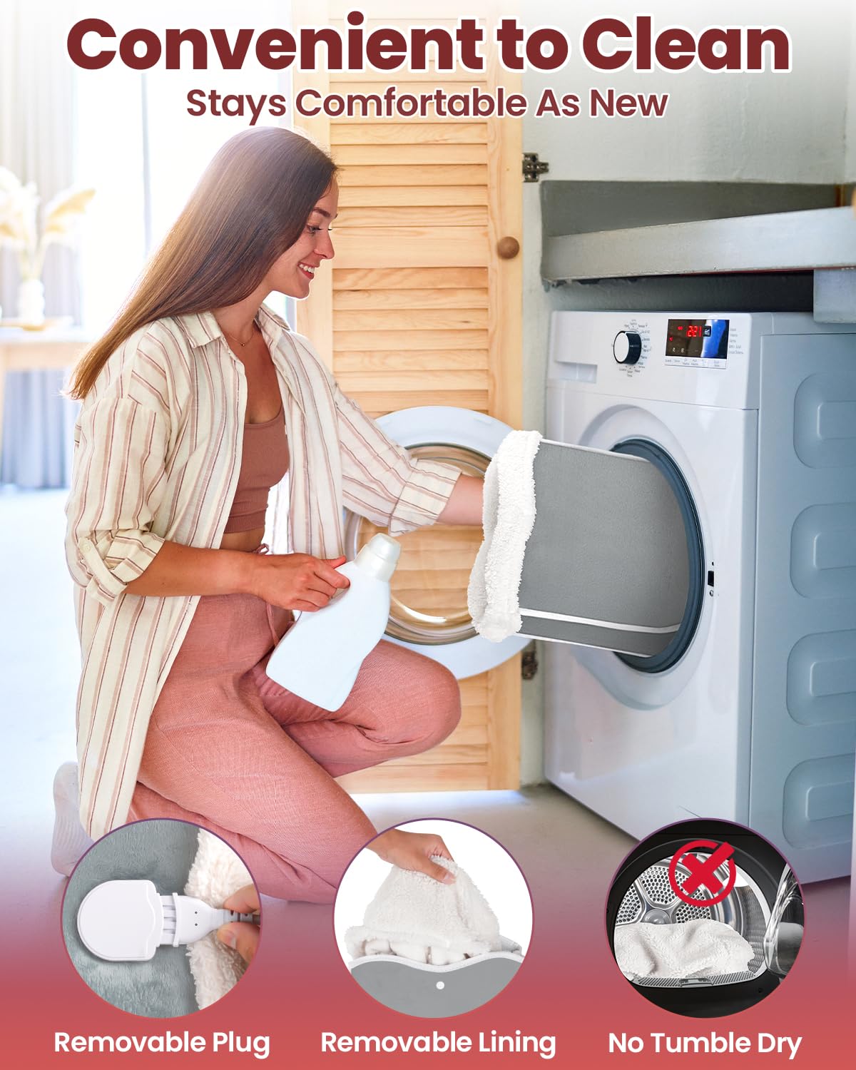Chauffe Pied Electrique, Chauffage Rapide Chauffe Pied avec 6 Niveaux de Température et 4 Minuterie, Lavable Chauffe Pieds Chauffant Électrique avec Arrêt Automatique pour Maison Bureau