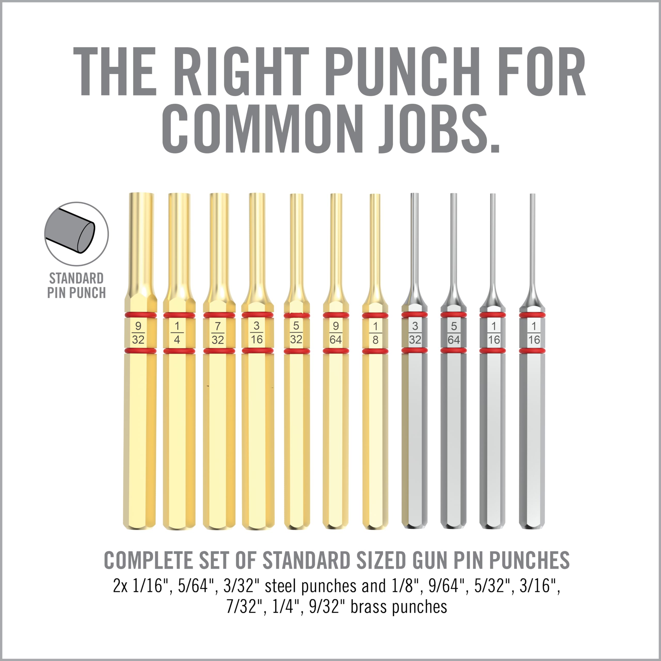 Real Avid ACCU-Punch 11-teiliges Standard Messing & Stahl Stanzer Set - Premium Stanzer beständig gegen Korrosion in einem 3-Positionen-Aufbewahrungskoffer - Splintentreiber Set