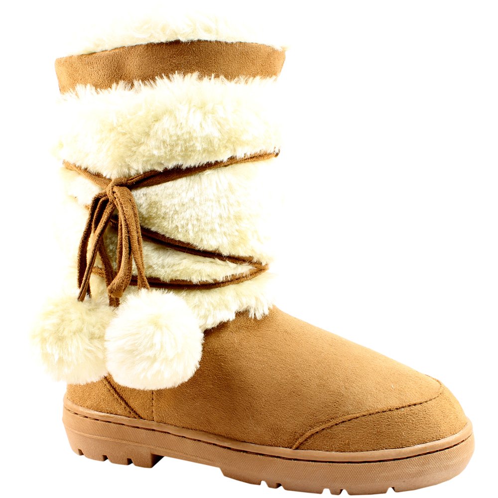 Holly Womens Pom Pom Waterproof Winter Snow Boots - Tan - 8-41 - AEA0157