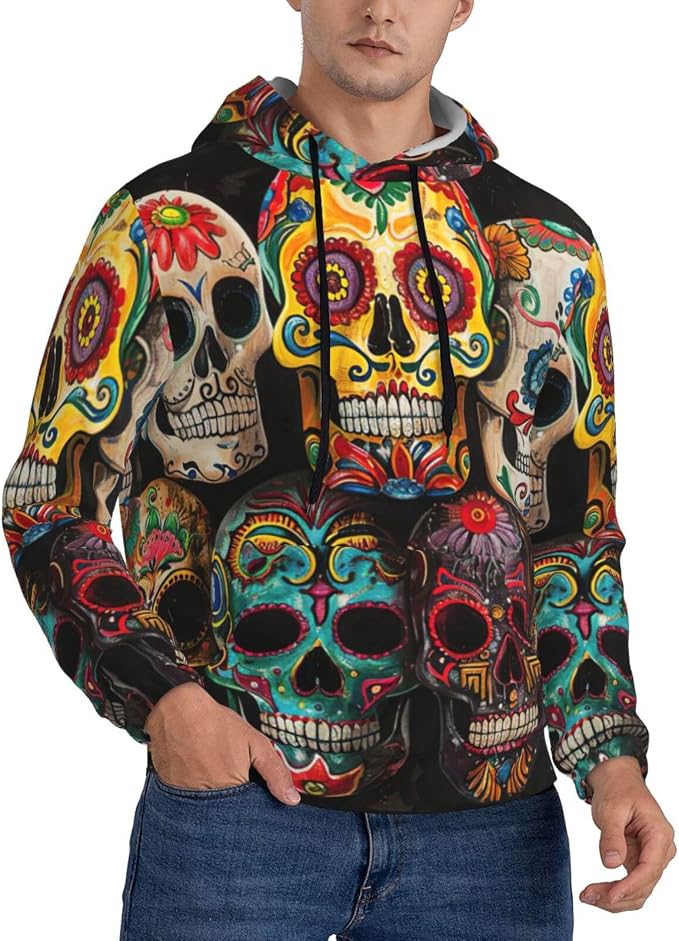 Sugar Skulls Print Autumn Winter Spring Mens Hooded Pullover Daily Outdoor Activities Sweatshirts