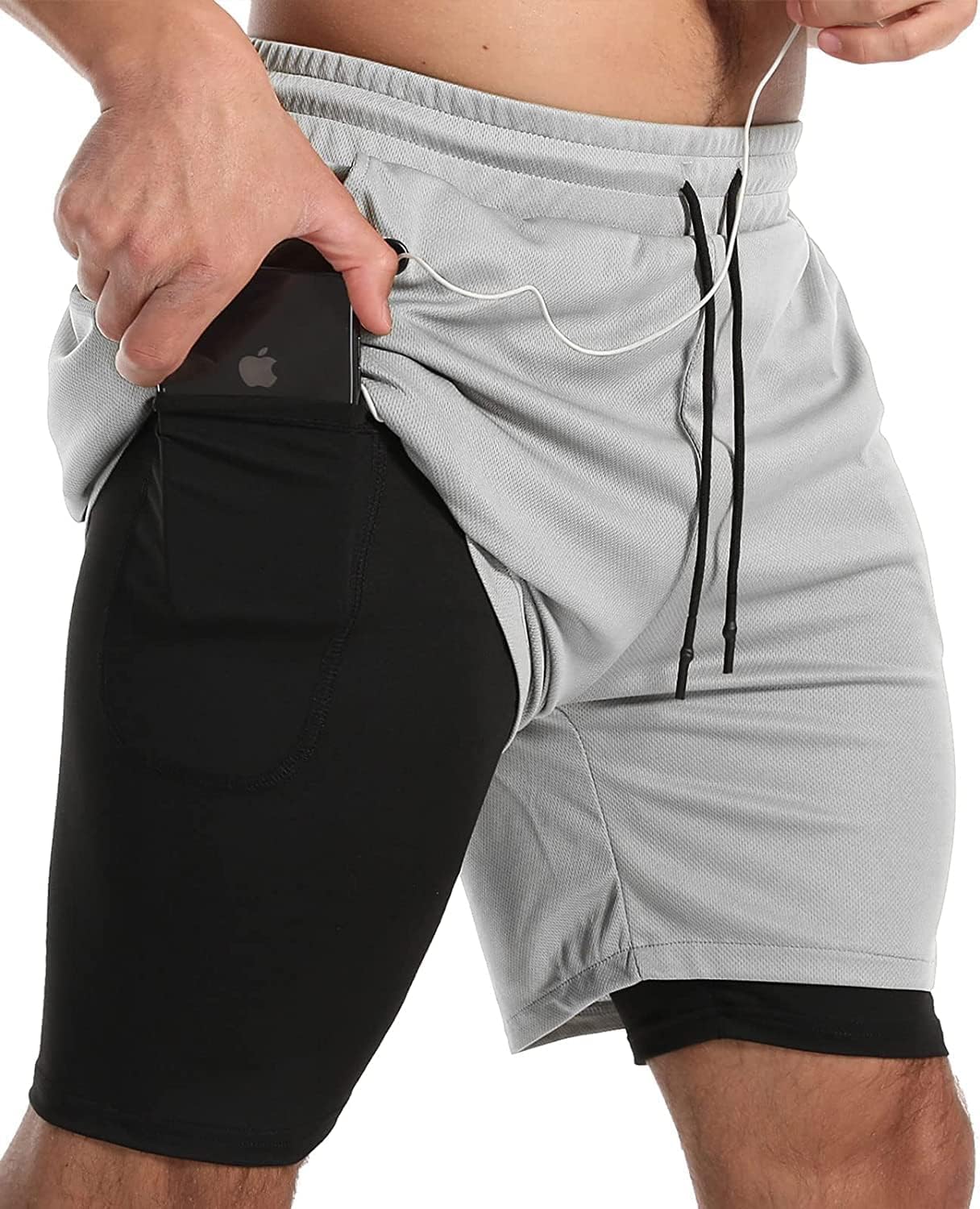 Men's Running Short Athletic Workout Sports Shorts Mens 2 in 1 Shorts Multicolor Breathable Gym Short for Men with Phone Pocket