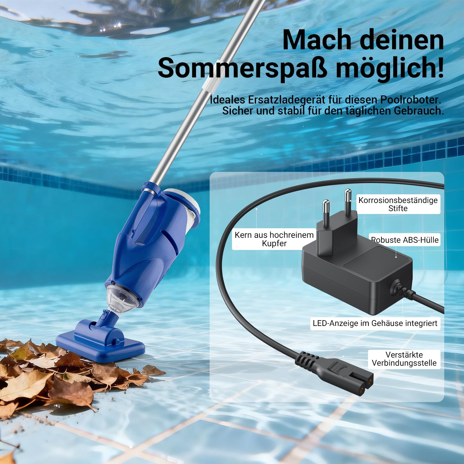 8.4V Ladegerät für Poolsauger Kompatibel mit Pool Blaster Catfish Li Ultra 21051DL/22151EL/26051SL Poolroboter Schwimmzubehör Netzkabel DC-Adapter