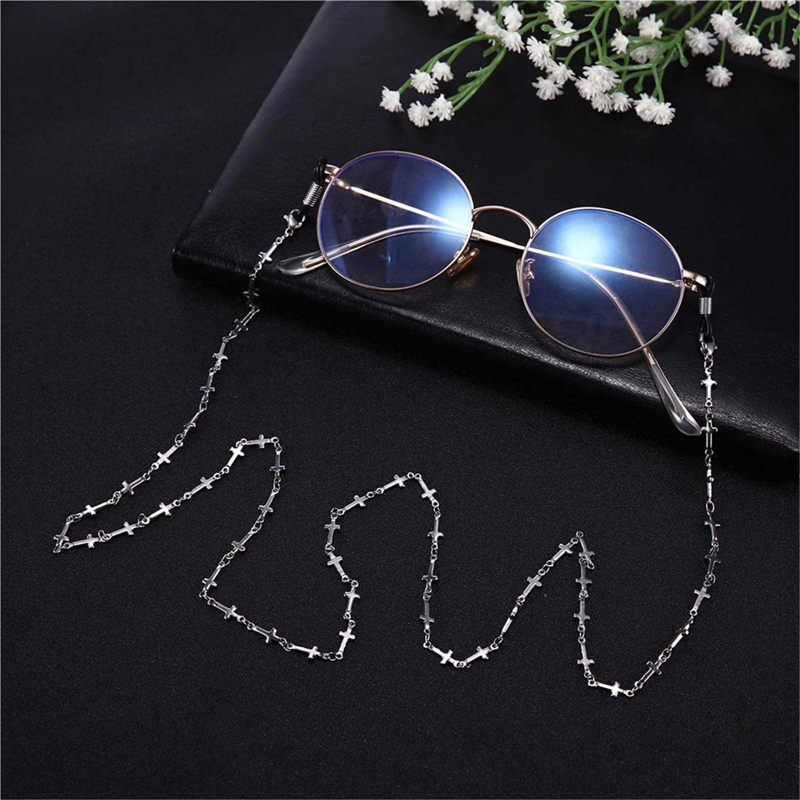 Brillenband Edelstahl-Kreuz-Sonnenbrillenkette, Lesebrillenband, gotisches Brillenband, Brillenhalsband for Damen und Herren