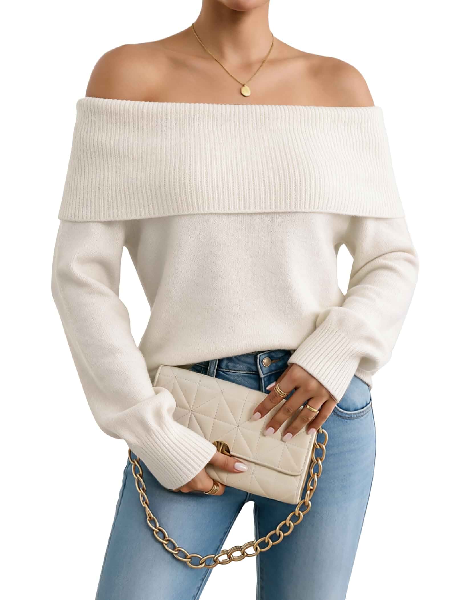 Womens Off The Shoulder Sweater Sexy Ribbed Knit Fall Going Out Tops Long Sleeve,Winter 2026 Trendy,Slim Fit,Casual Work Outfit,Fashion Clothes