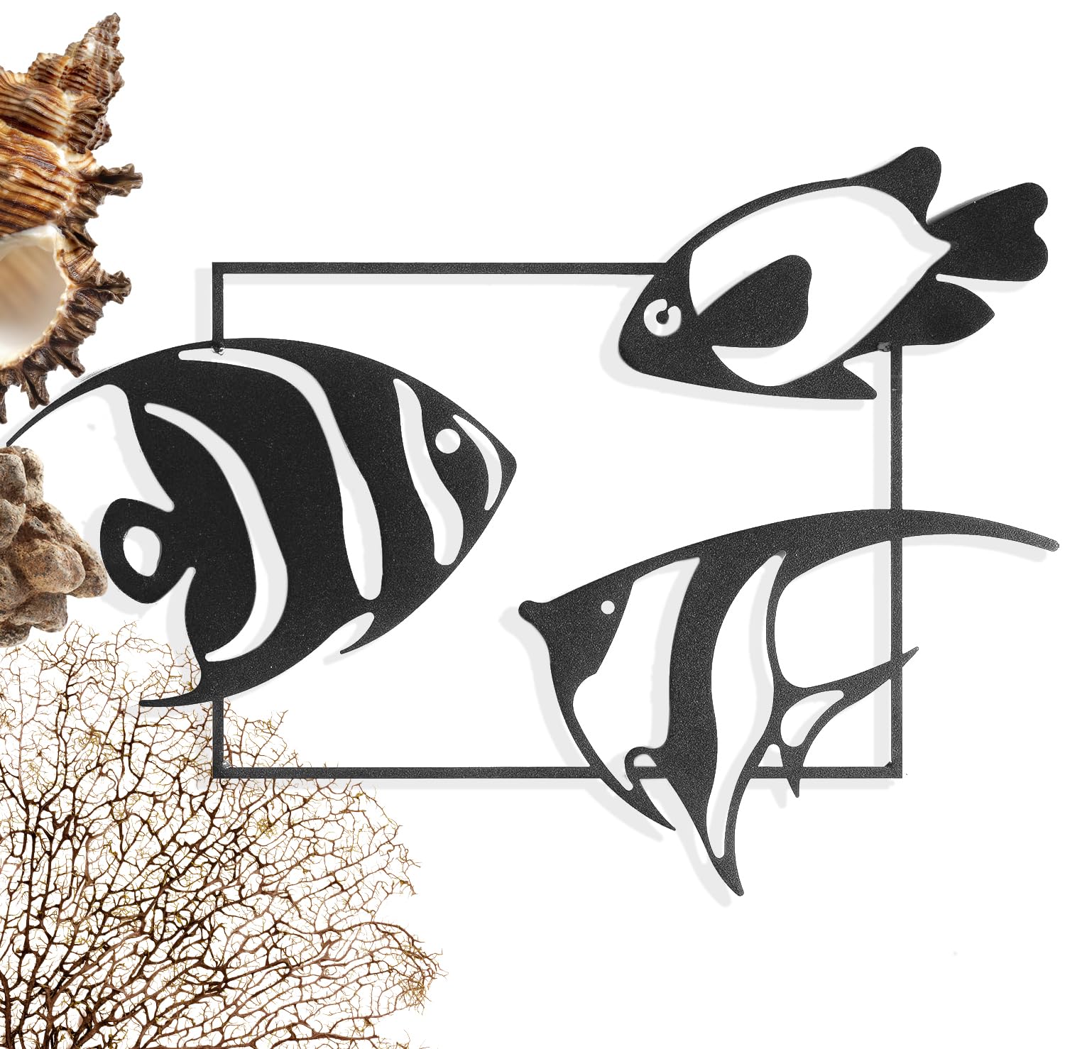 keluly Metal Decoration Floating Wall Sculpture with Shadows in Steel (Fishes 3, 43 x 31 cm)