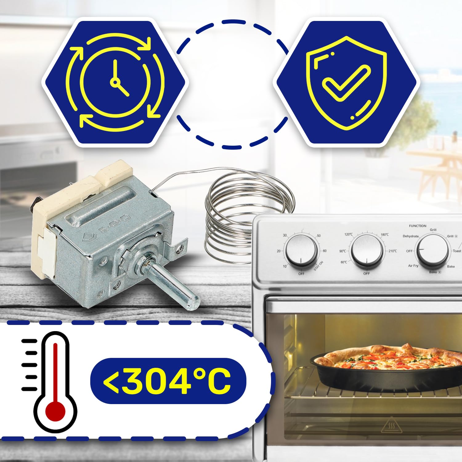 Termostato para Horno 304°C con Código Original 5611490011 561149001/1 3890770047 3890770245 para AEG para Electrolux para Zanussi 55.17062.420 para Ego - Garantía de 10 Años - MONTERAL