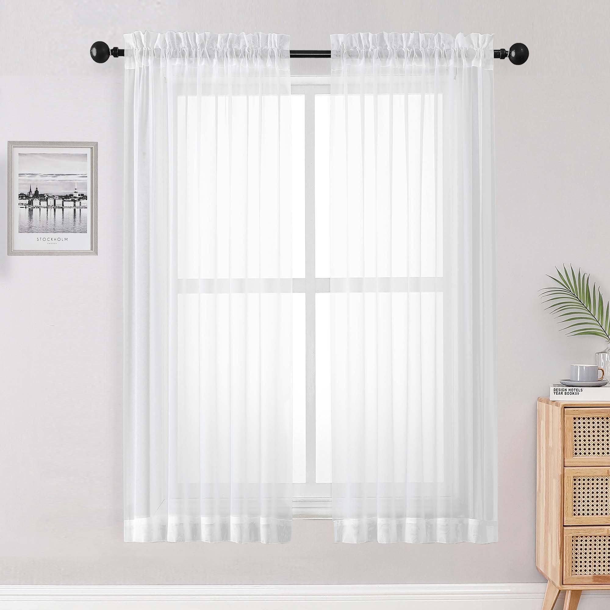 White Sheer Curtains 68 Inch Length 2 Panels Set for Bedroom Living Room, Light Filtering Voile Sheer Curtains, Airy Rod Pocket Farmhouse Curtain, White, Each 42Wx68L inch