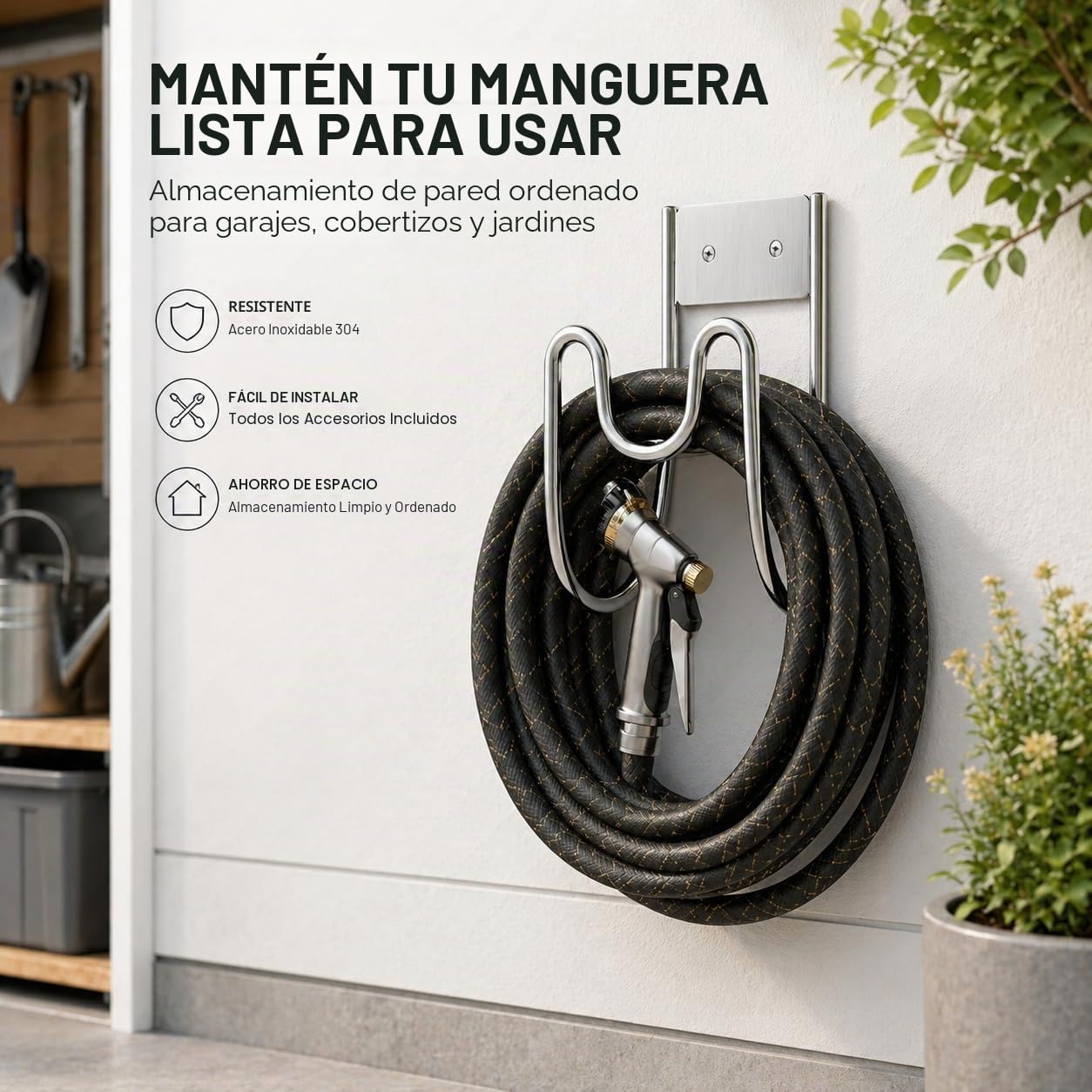 2 Pieza Soporte Manguera Pared, Soporte para Manguera de Jardín, Soporte Manguera Jardín, Soporte Manguera, Resistente Colgador para Cable Extensión, para Jardín, Garaje, Taller