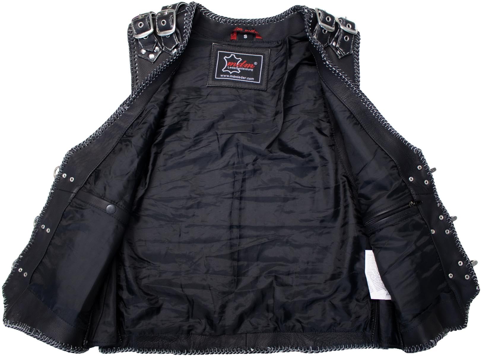 MDM - Gilet da uomo in pelle con aquila in rilievo e fibbie regolabili