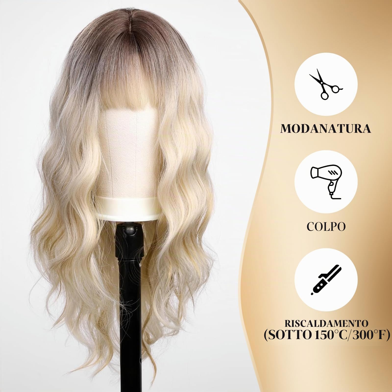 Parrucca Donna Capelli Veri, Blonde Wig, Parrucca Donna Bionda, Aspetto Naturale e Capelli Pieni, Cappuccio Regolabile e Traspirante, Per Cosplay Feste e Uso Quotidiano