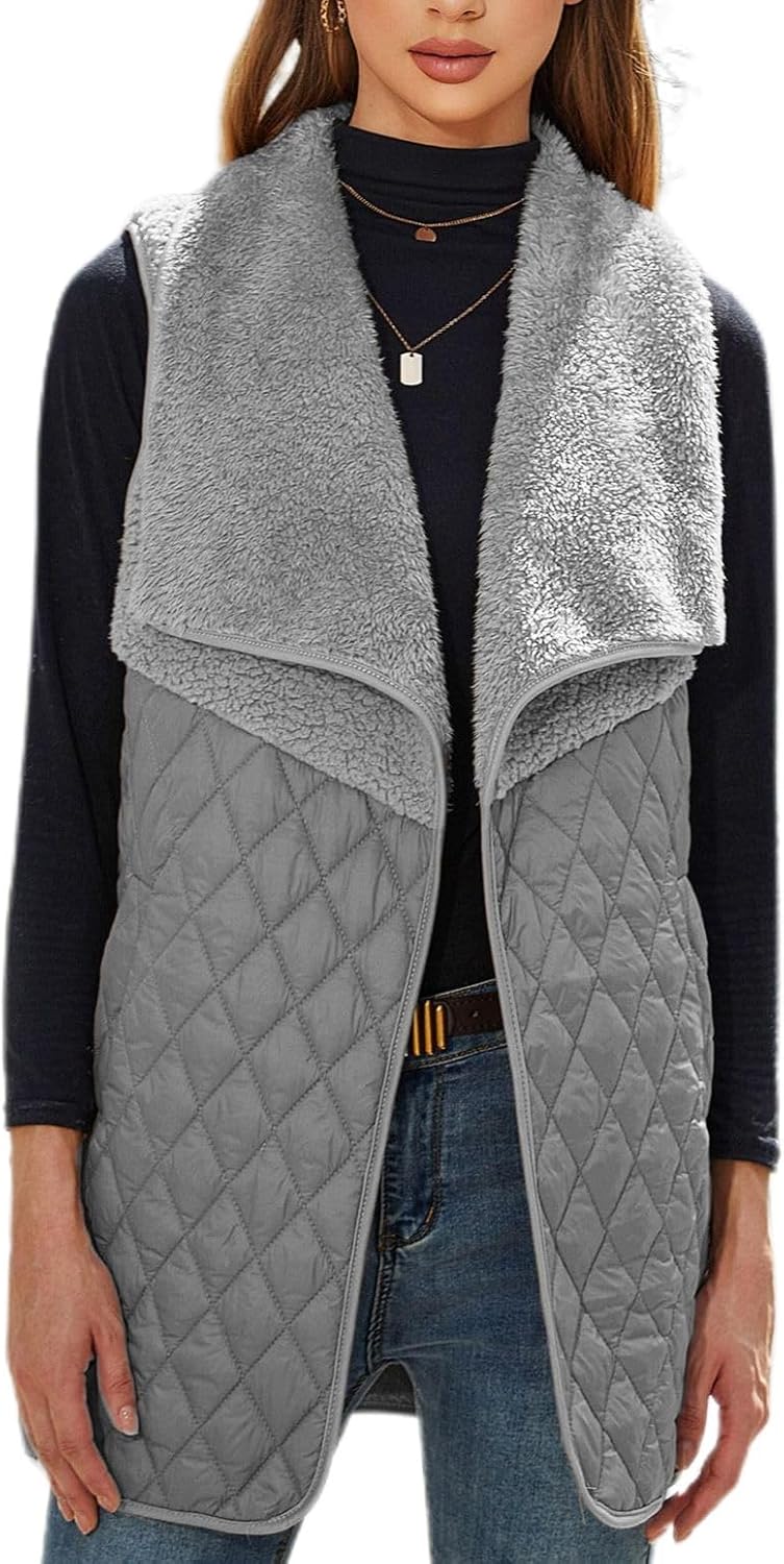 Lu's Chic Women's Soft Winter Vest Tank Top Thermal Outerwea Fleece Fall Sleeveless Warm Spring Open Fron