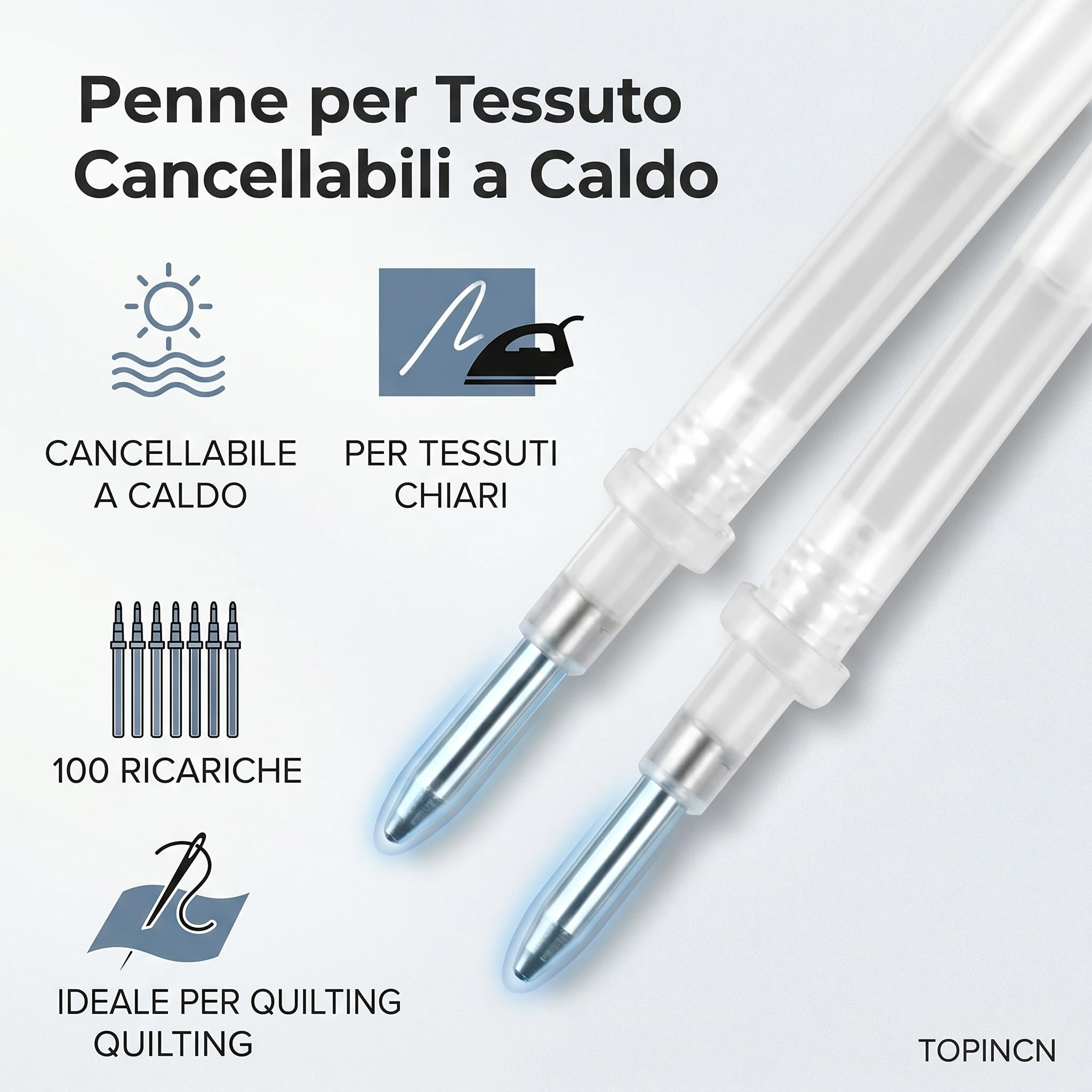 TOPINCN 100pcs Penne Cancellabili a Caldo Penne Cancellabili Bianche per Marcatura di Tessuti Penna a Scomparsa Ad Alta Temperatura Ricarica Pennarello Cancellabile a Caldo per Quilting