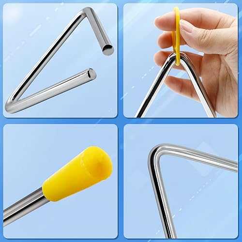 Miniatura 3 de Jiozermi 2 piezas de triángulos de percusión de 6 pulgadas con golpeadores, instrumento de triángulo de acero con ritmo de golpe triángulo