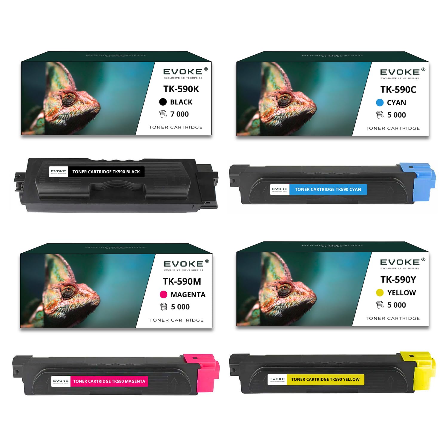 EVOKE TK590 TK-590 Toner Kompatybilny z Kyocera M6026cdn M6526cdn P6026cdn (Zestaw CMYK) 22000 Stron