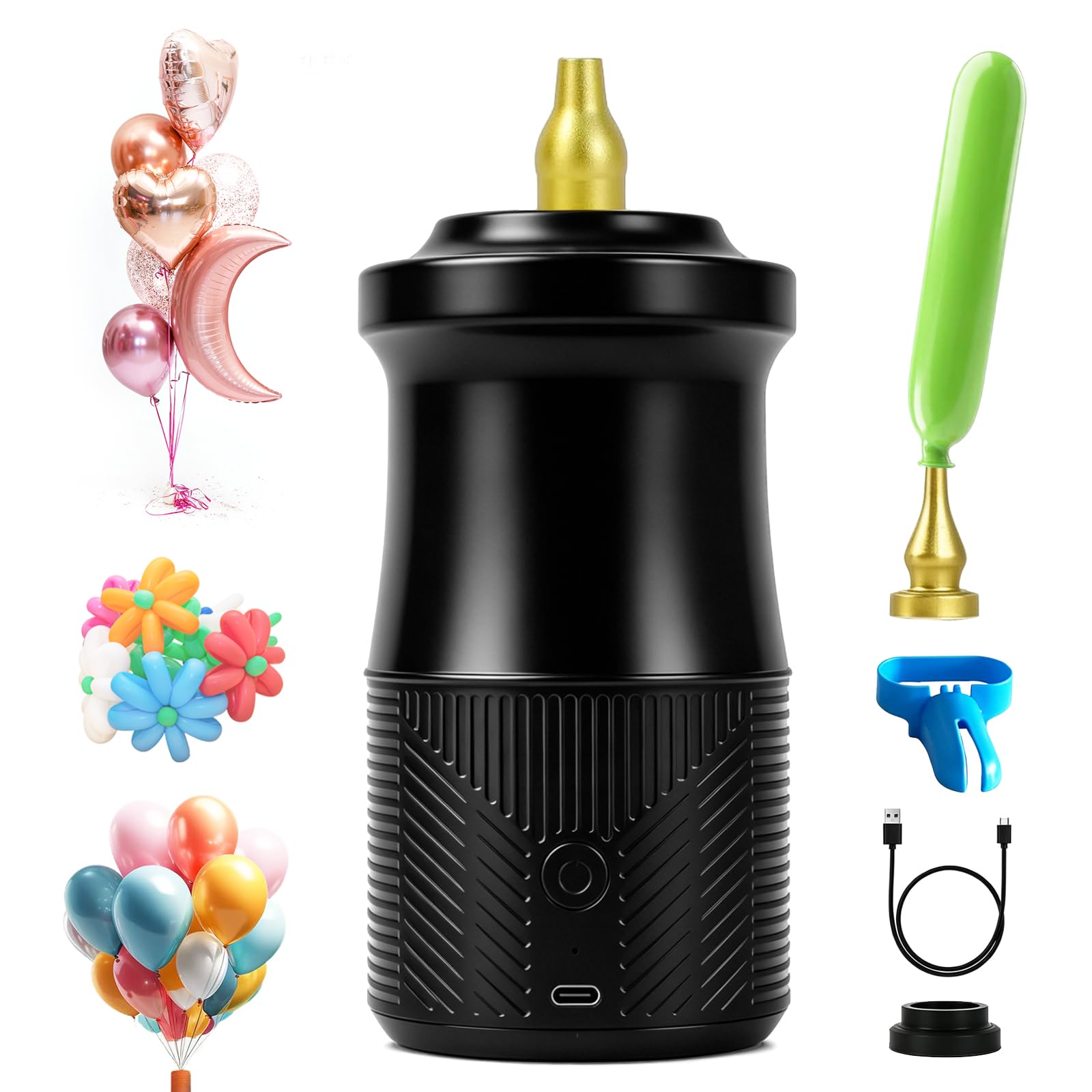 Inflador Globos Eléctrico Portátil, Hinchador Globos Electrico con Batería de 2000 mAh y 3 Boquillas, Bomba Aire Globo Eléctrica para Fiestas Bodas Cumpleaños Actividades y Decoración Festivales