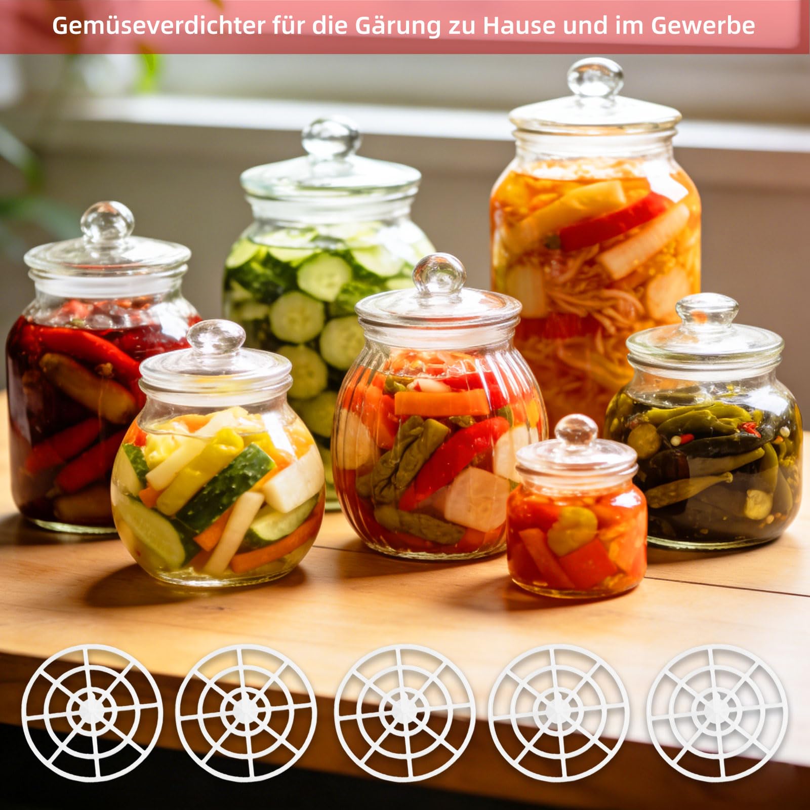 Juego de fermentación de 5 Piezas de jarras para encurtir pepinos, Pesos de fermentación para tarros de conservas, diseño de Malla, Kimchi chucrut Verduras, para encurtir y fermentar Alimentos