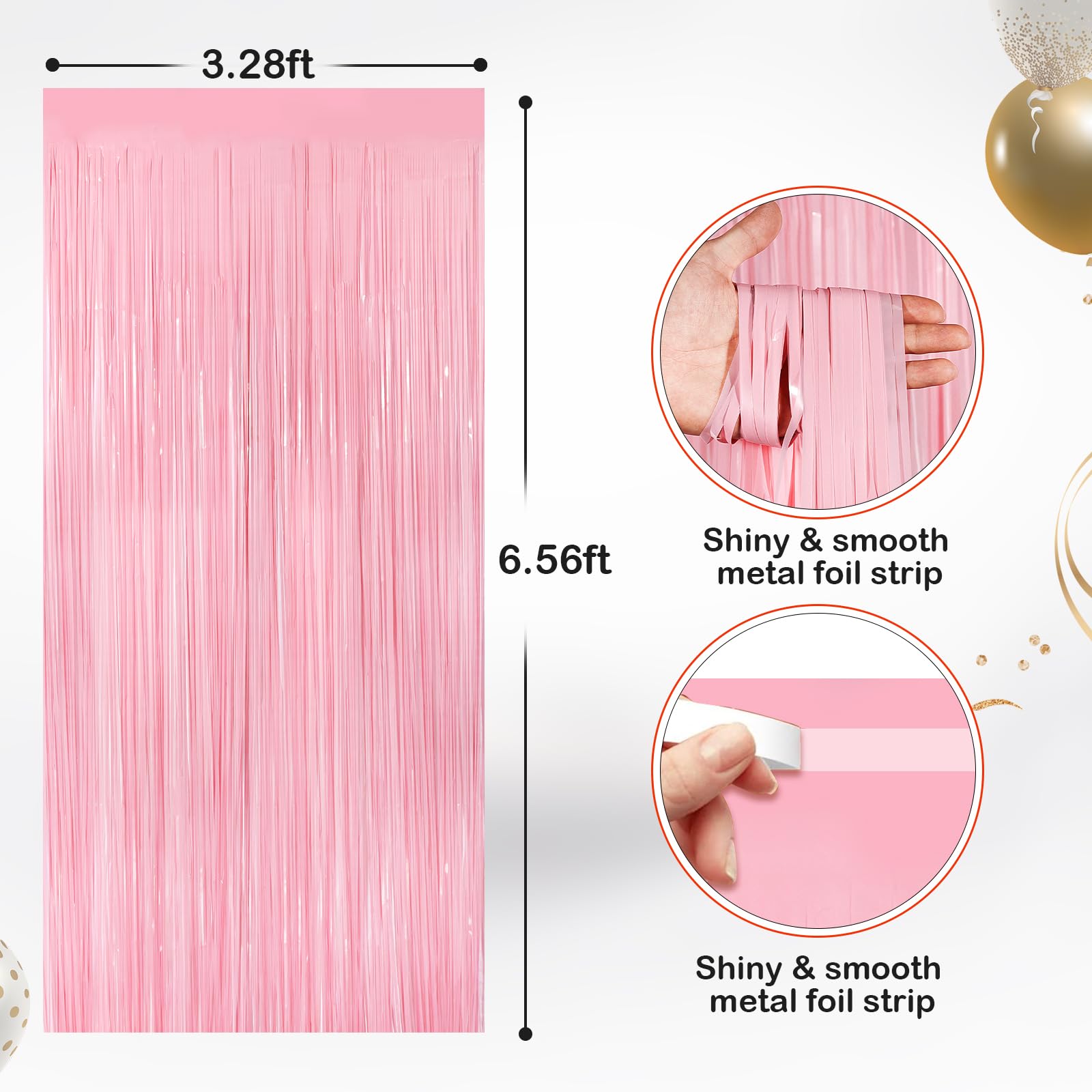 2 Pack Pastel Pink Metallic Tinsel Foil Fringe Curtains, Door Streamers Photo Booth Backdrop for Birthday Party, Tinsel Curtain Backdrop for Baby Shower Bachelorette Christmas Party Decorations