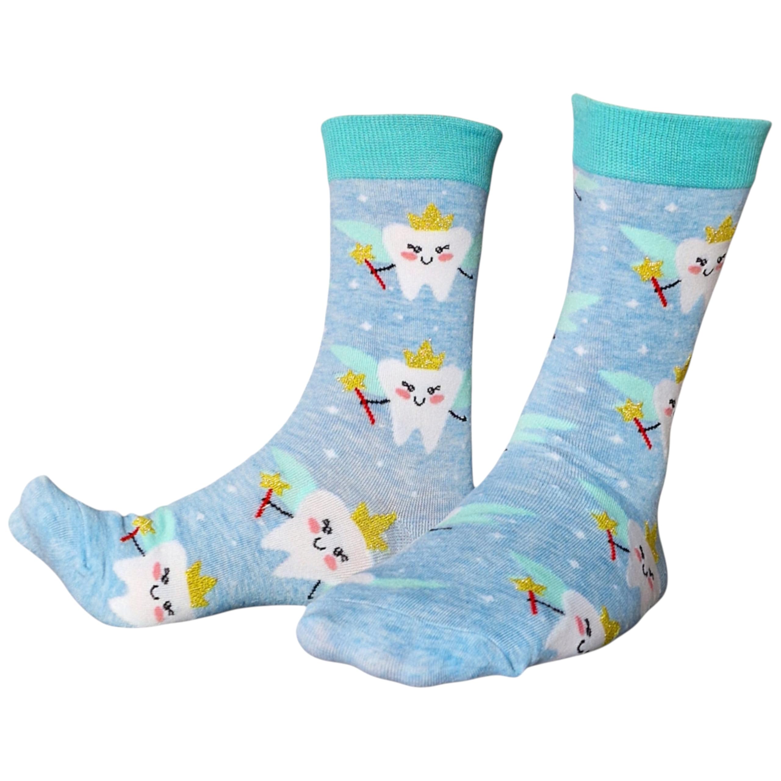 Sock Shack Tooth Fairy Ideal Dentist Gift Ladies Sparkling Pastel Blue Socks One Pair