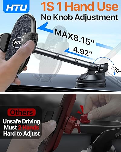 Miniatura 3 de HTU Succión de grado militar Soporte de teléfono celular para automóvilBrazo telescópico flexible Soporte de teléfono para automóvil para parabrisas