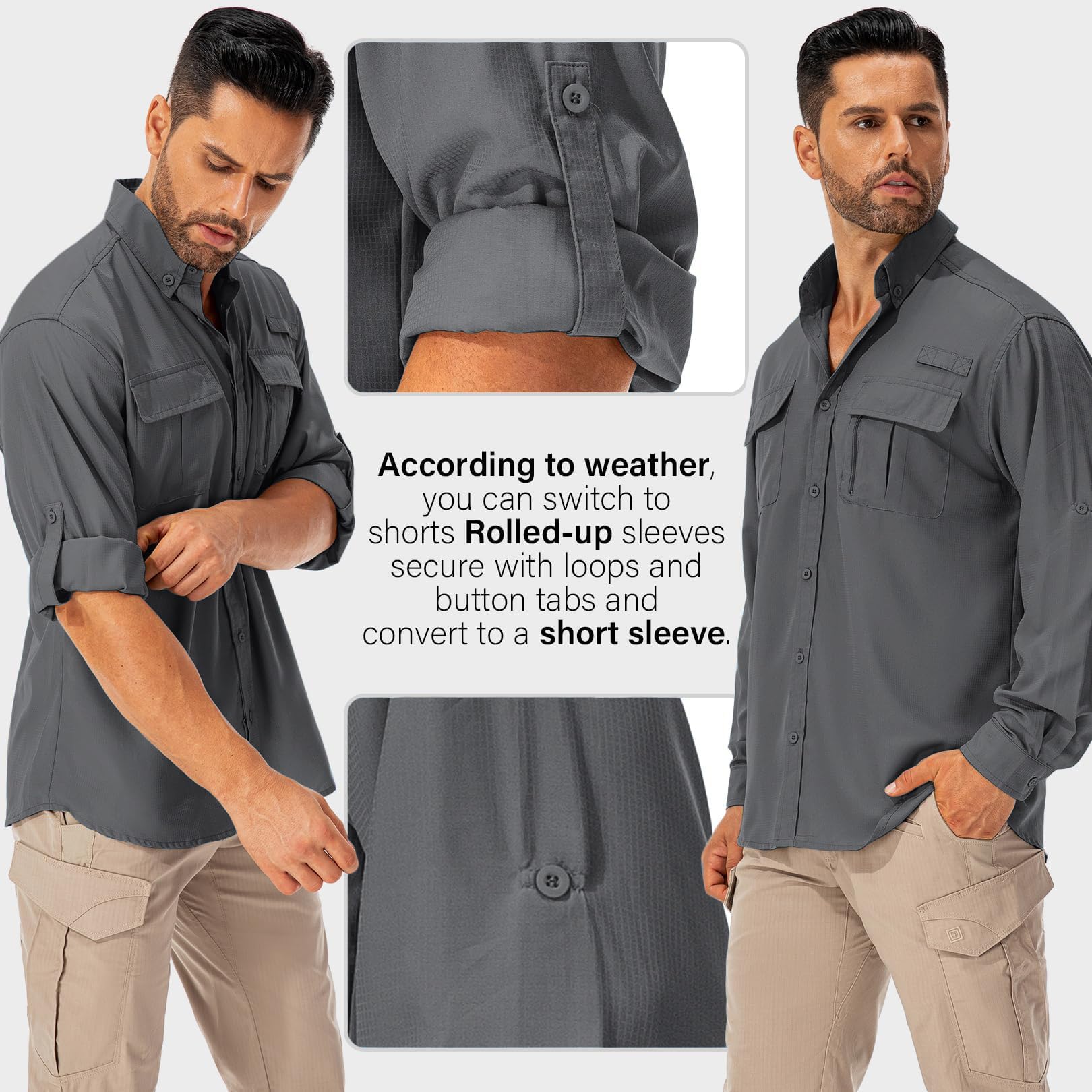 Chemise pour homme UPF50+ Chemise UV à manches longues Chemise respirante boutonnée Chemise fonctionnelle Chemise de plein air Sport Loisirs Chemise de pêche pour homme