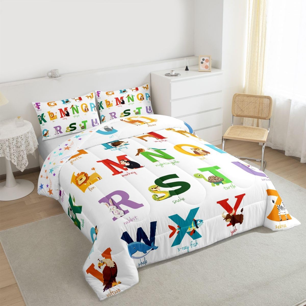 Unicorn Comforter Set Twin For Kids Cartoon Giraffe Koala Bedding Set Girls Boys Children Decorative Cute Animal Alphabet Comforter Toddler Flamingo Penguin Bedding Quilted Duvet Insert All Season