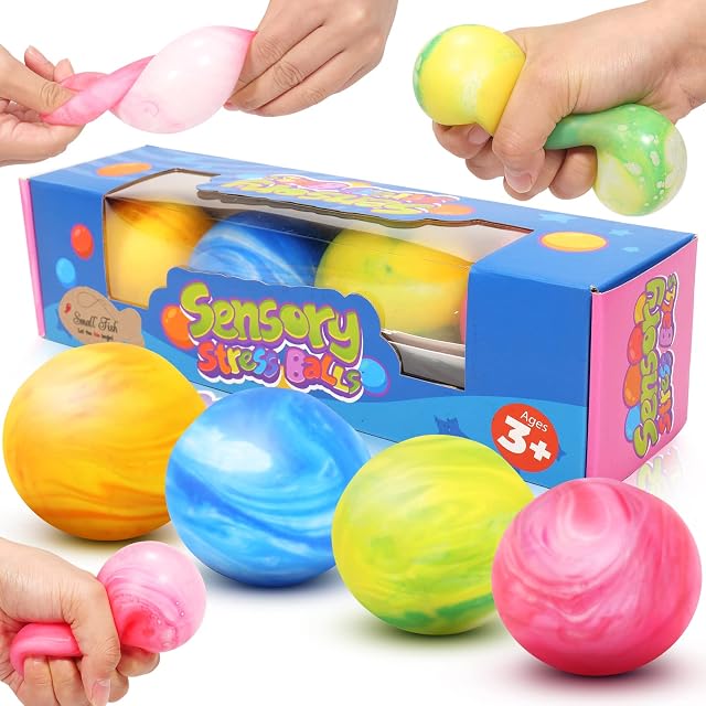 Stress Ball for Kids, 4 Pack Fidget Squishy Balls Squeeze Toy, Anxiety Stress Relief Toy Sensory Toy for Autistic Children, Dough Stretchy Balls Soft Squishy Ball Hand Grip Pressure Ball