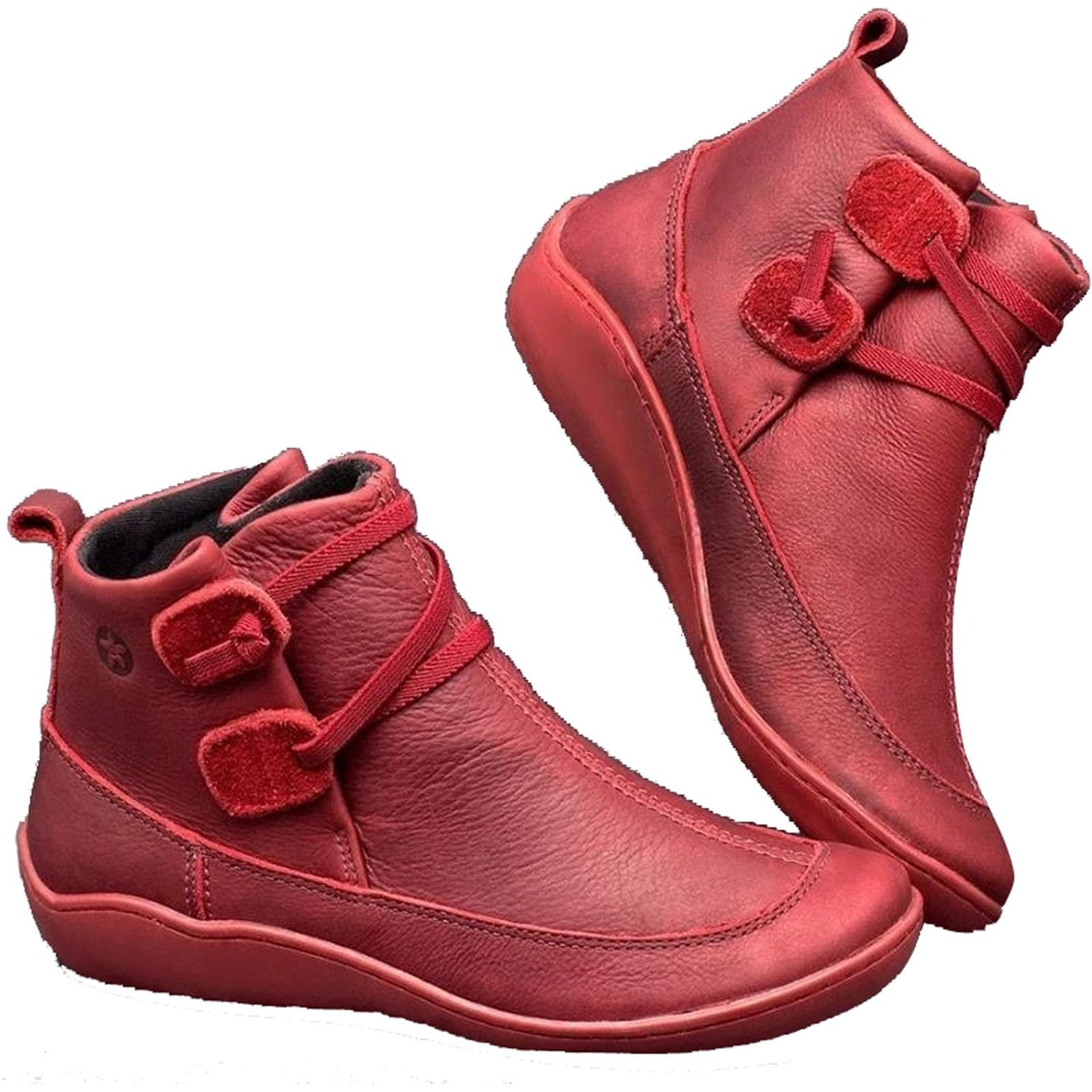 GenericWomen's Vintage Ankle Boots Arch Support Shoes for Women with Side Flat Ankle Boots Women Boots for Women Low Heel Leather