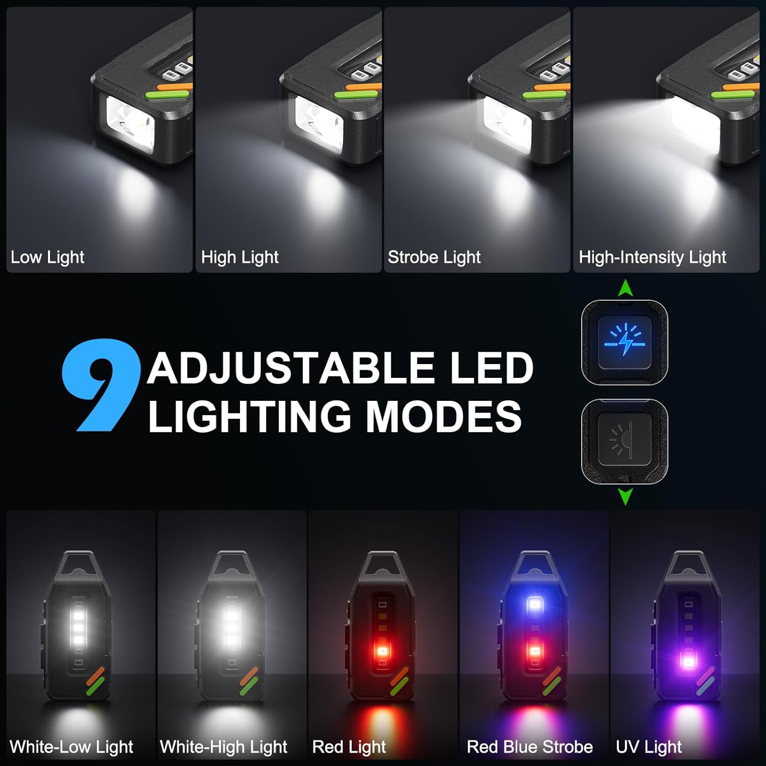 Mini Flashlight Keychain with Red/UV/Black Light, 500 Lumens Small EDC Flashlight Rechargeable with 9 Modes & Waterproof, Mini Pocket Flashlight Magnetic with Clip, Flash Light for Emergency, Fishing