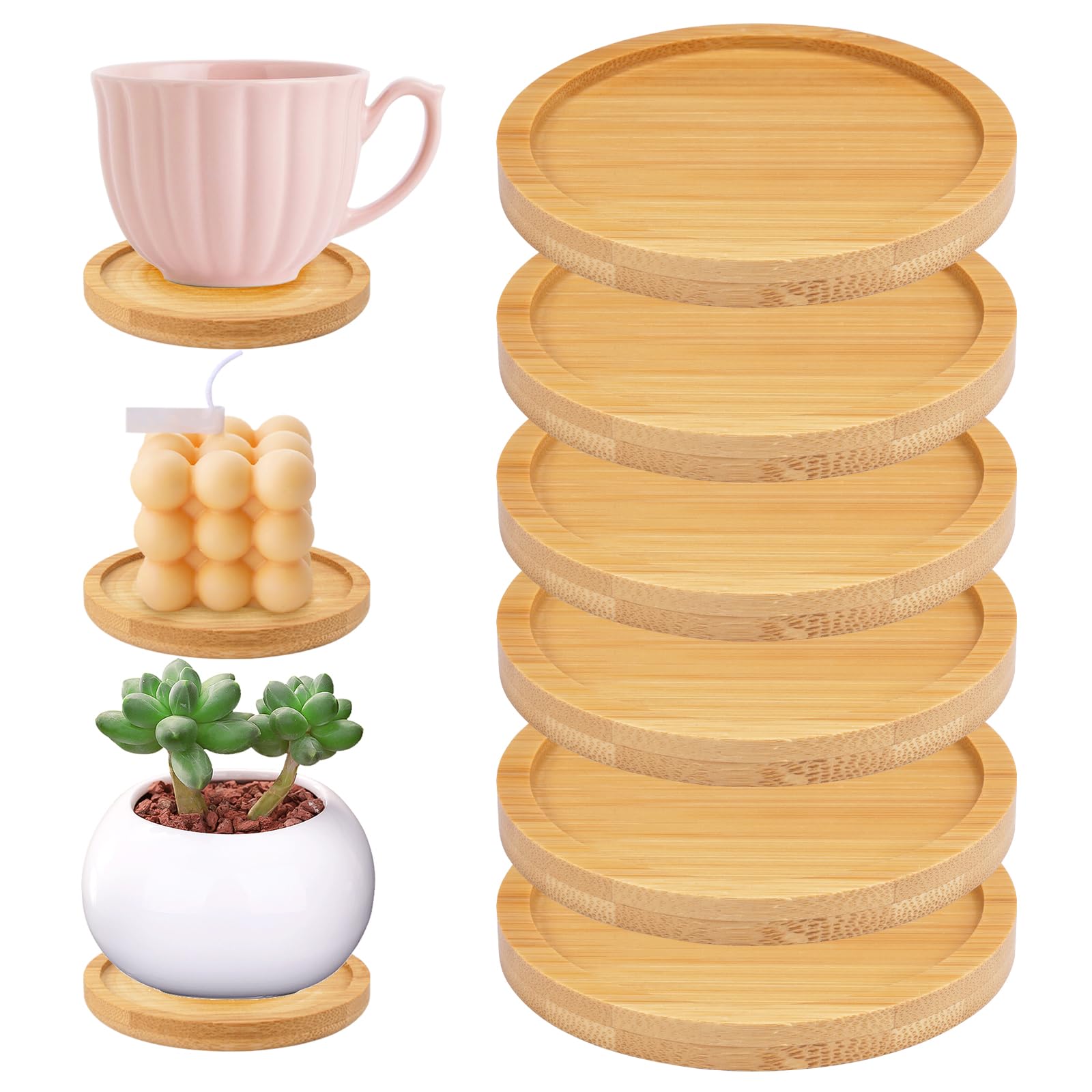 6 sous-verres bois 9,5 cm support bougie