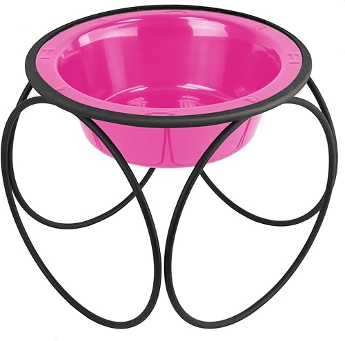 Platinum Pets Olympic - Comedero individual con cuenco de acero inoxidable para gatos y perros, tamaño XS, color rosa chicle disponible en Yaxa Peru