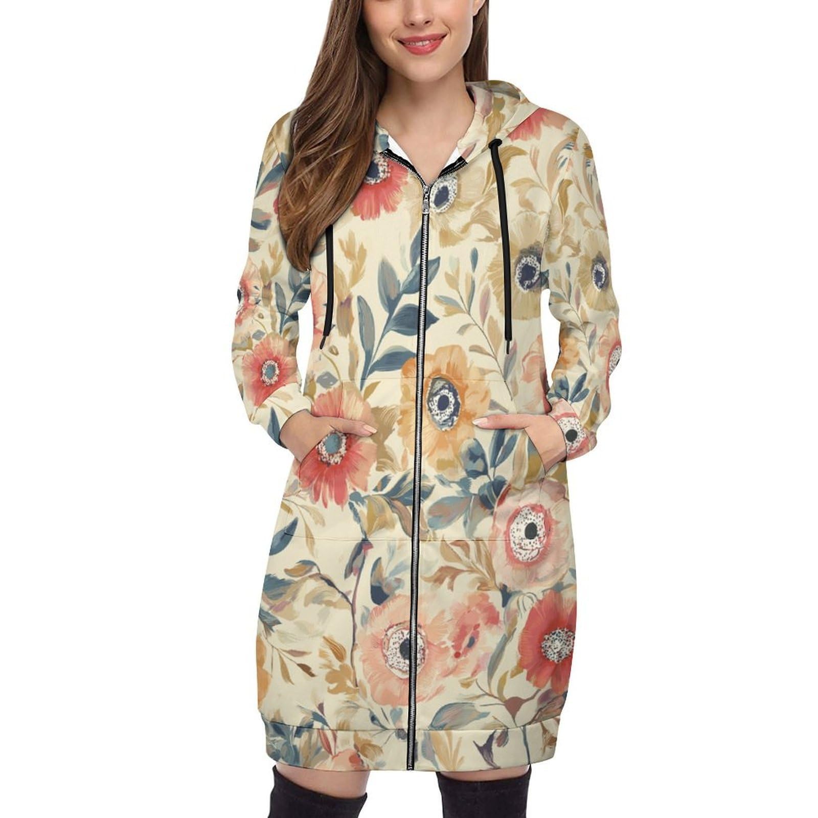 Felpa Donna con Zip Felpe Sportiva con Tasche E Cappuccio Motivo Floreale Morbida Invernale Giacca Regolabile Confortevole per Uso Quotidiano Casual