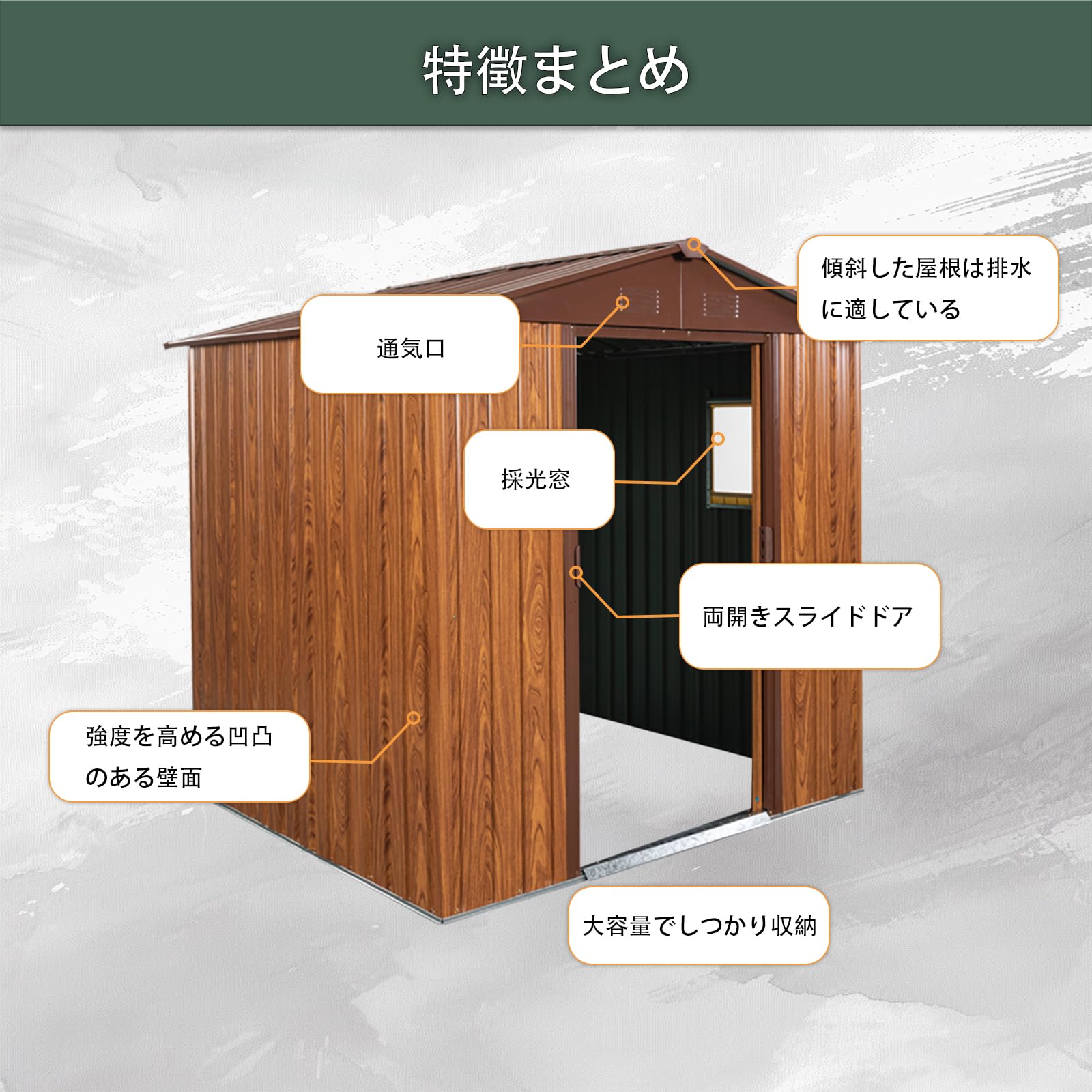 Amazon.co.jp: 物置 屋外 大型収納庫 スチール製 引き戸両開き 床材