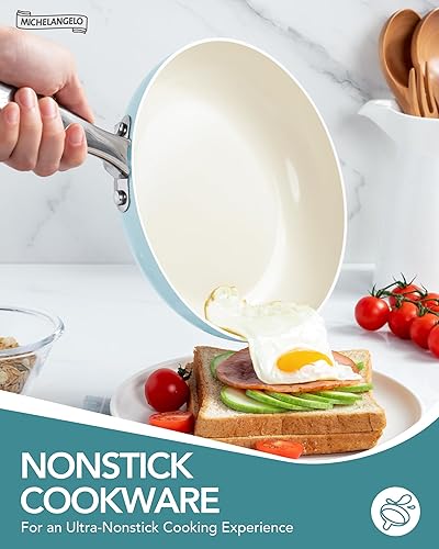 Miniatura 2 de MICHELANGELO Juego de ollas y sartenes de cerámica antiadherente, 8 ollas y sartenes antiadherentes, no tóxico, apto para horno y compatible con
