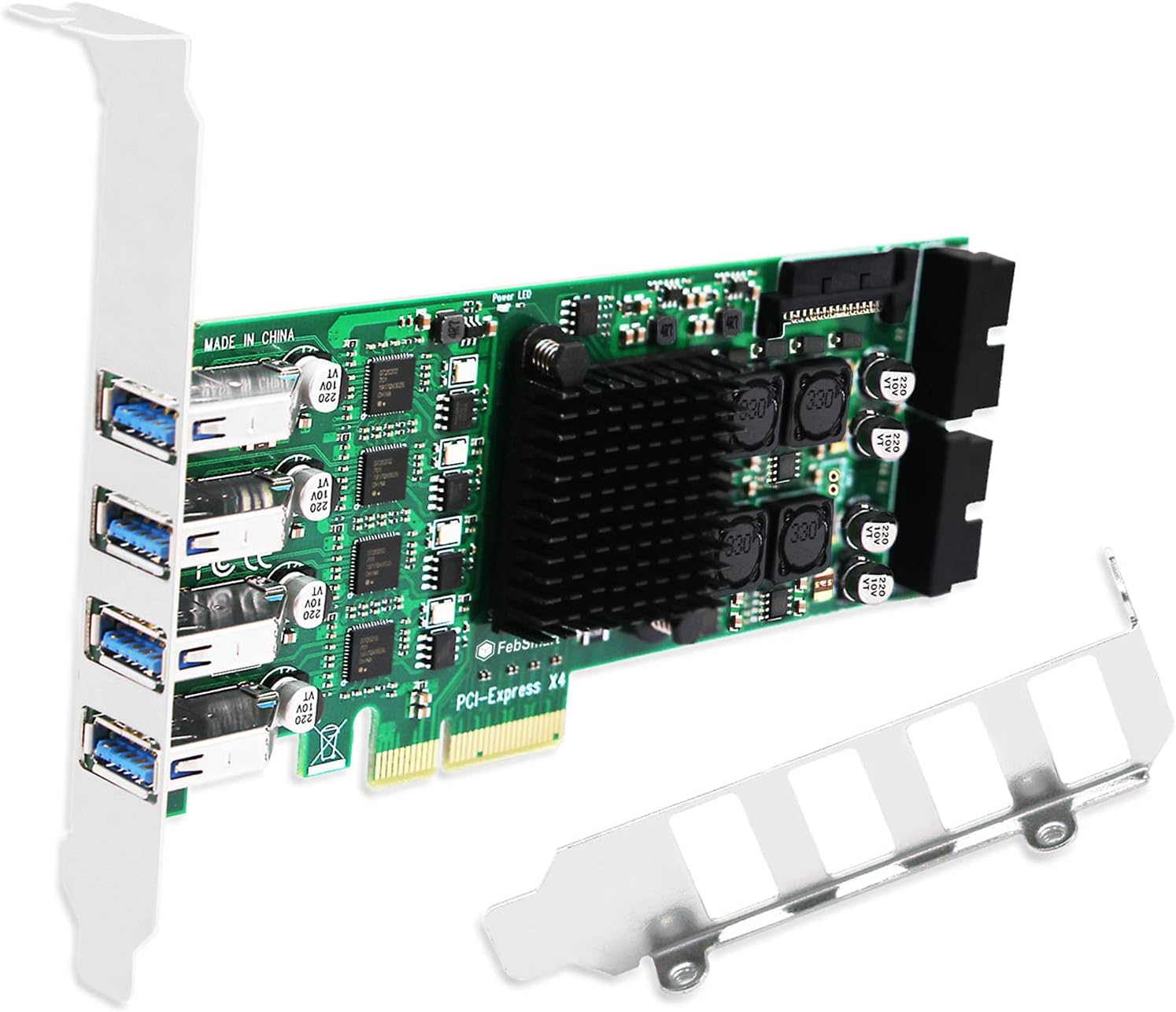 - 8-Ports PCIE Superspeed 5Gbps USB 3.0 Card for Windows and Linux Desktop PCs, 4X Dedicated 5Gbps USB 3.0 Channel 20Gbps Bandwidth, Built in FebSmart Self-Powered Technology (FS-4C-U8S-Pro)