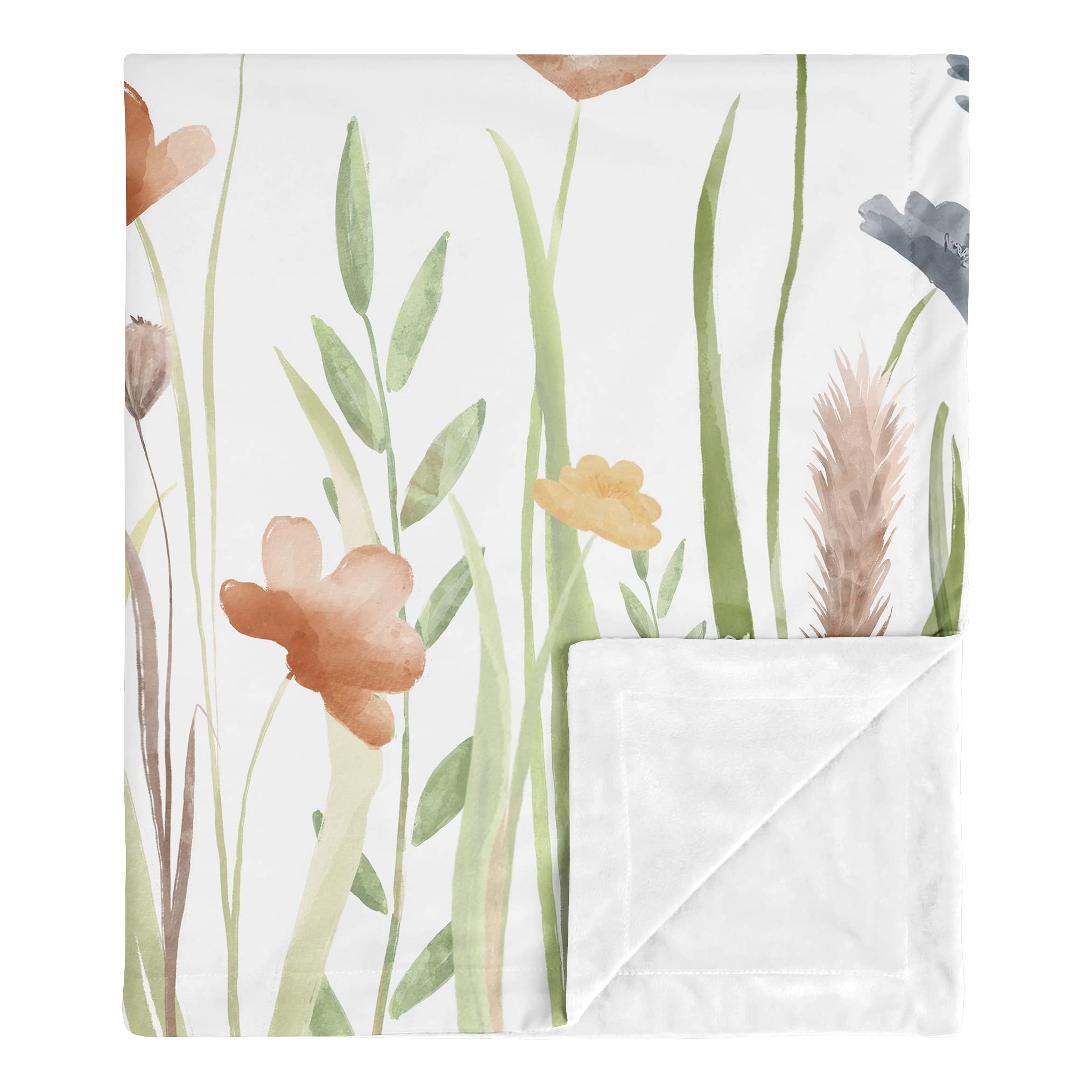 Sweet Jojo Designs Boho Floral Garden Flower Girl Soft Baby Blanket Receiving Security Stroller Swaddle Toddler Newborn Infant Kids Travel Warm Minky Green Watercolor Bohemian Floral Vintage Shabby