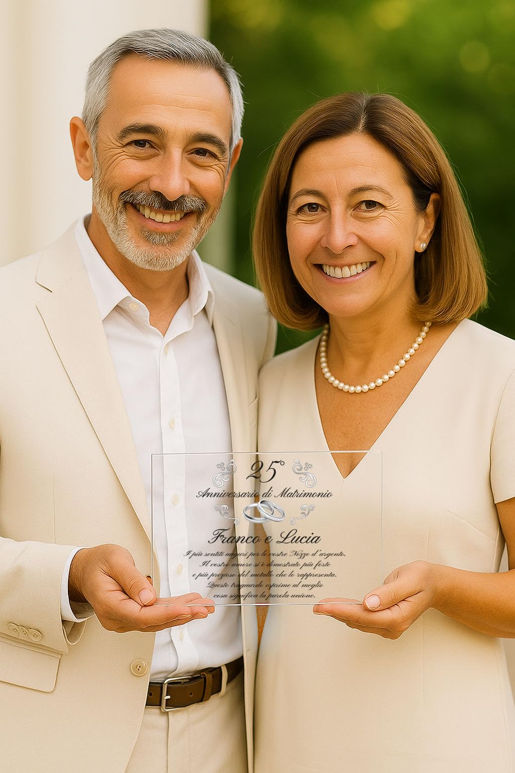 Targa Anniversario di Matrimonio | Elegante Targa in Cristallo Personalizzata | Regalo Nozze d'oro, Nozze d'argento o di Diamante