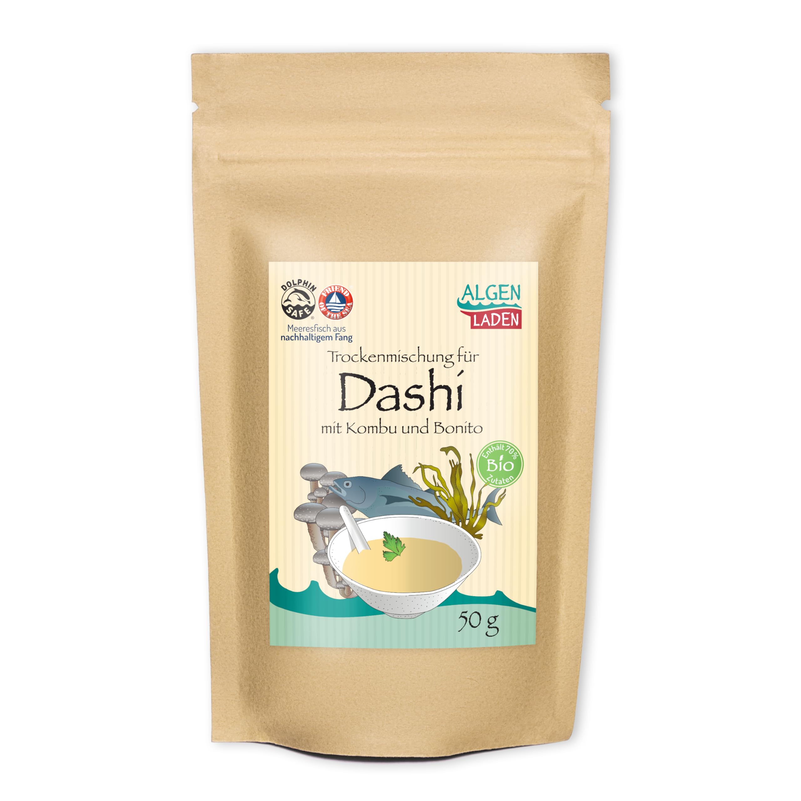 ALGENLADEN Trockenmischung für Dashi mit Kombu und Bonito - 50g | japanische Brühe | Instant Suppe | ohne Zusatzstoffe | ergibt 12 Liter