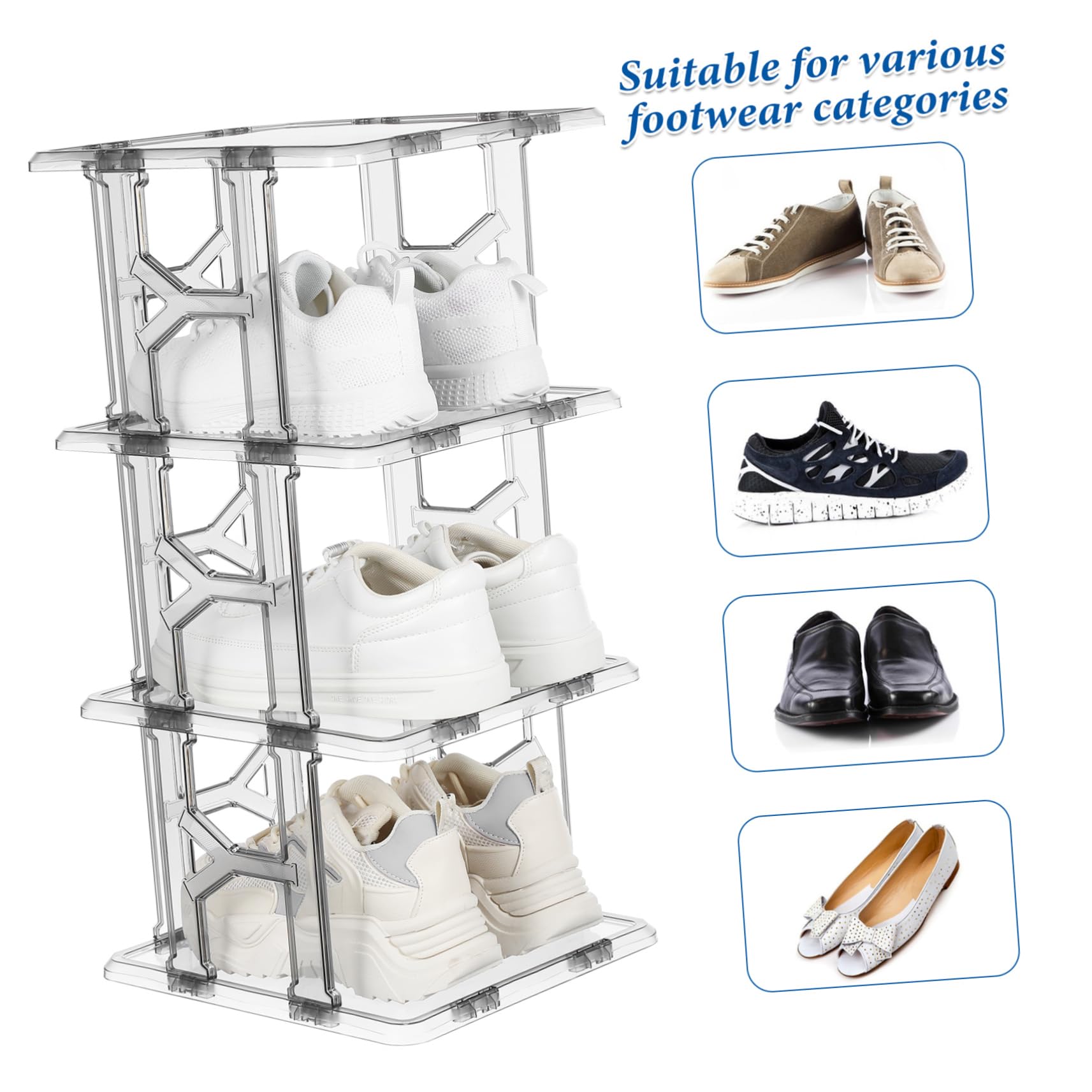 VALICLUD Organizador de Zapatos Vertical Porta Zapatos Ahorra Espacio 4 Niveles Plástico Transparente para Entradas