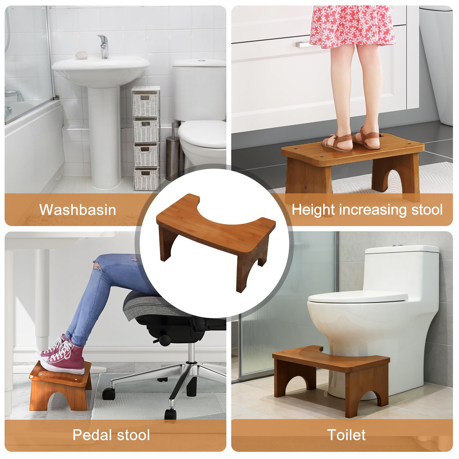 Toilettenhocker Holza,37 * 20 * 17CM Toilettenhocker Aus Holz,WC Hocker Erwachsene,Toiletten Fußbank Aus Holz Für Erwachsene Und Kinder,Gegen Blähungen,Anti Verstopfung(Braun)