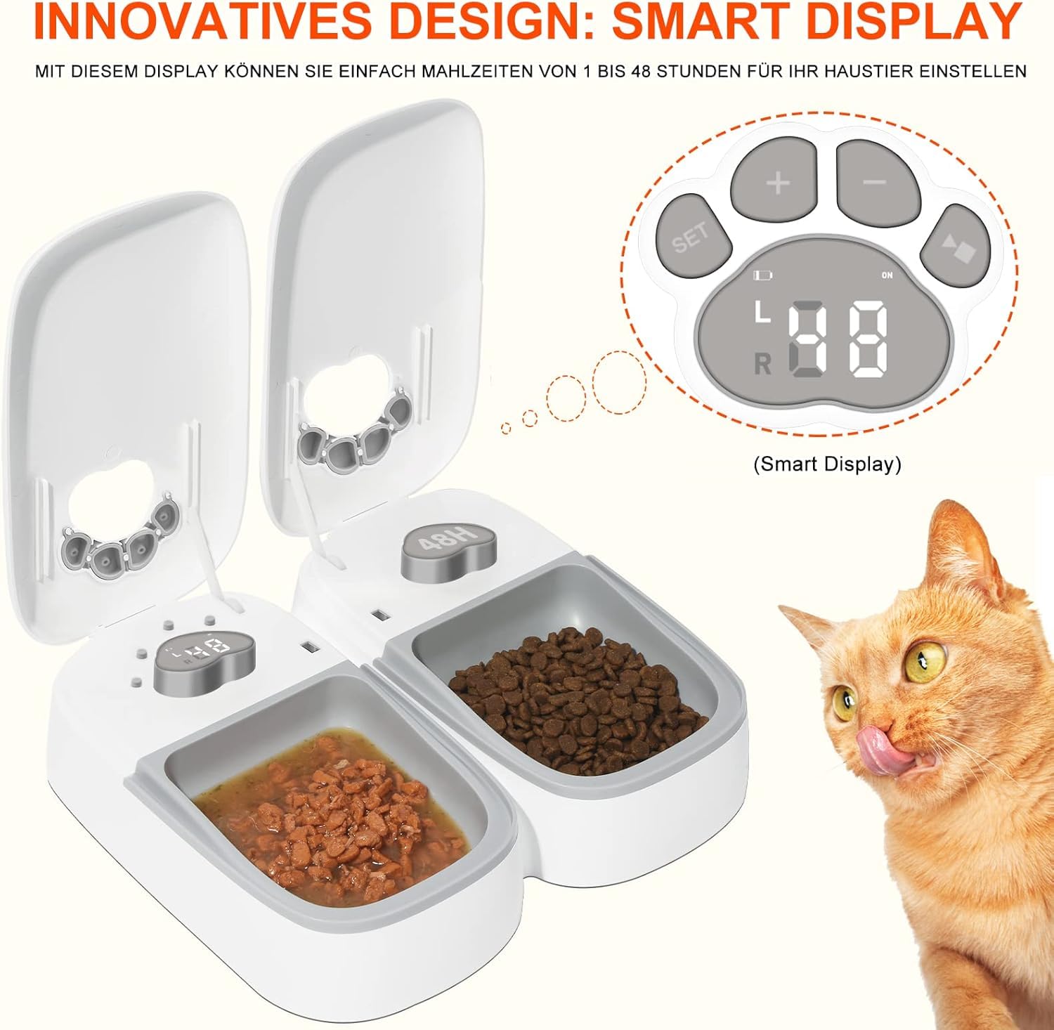 Mangeoire automatique pour chats, mangeoire automatique à deux repas pour chiens et chats, mangeoire avec minuteur de 48 heures contrôlé par écran, alimentation automatique avec aliments secs