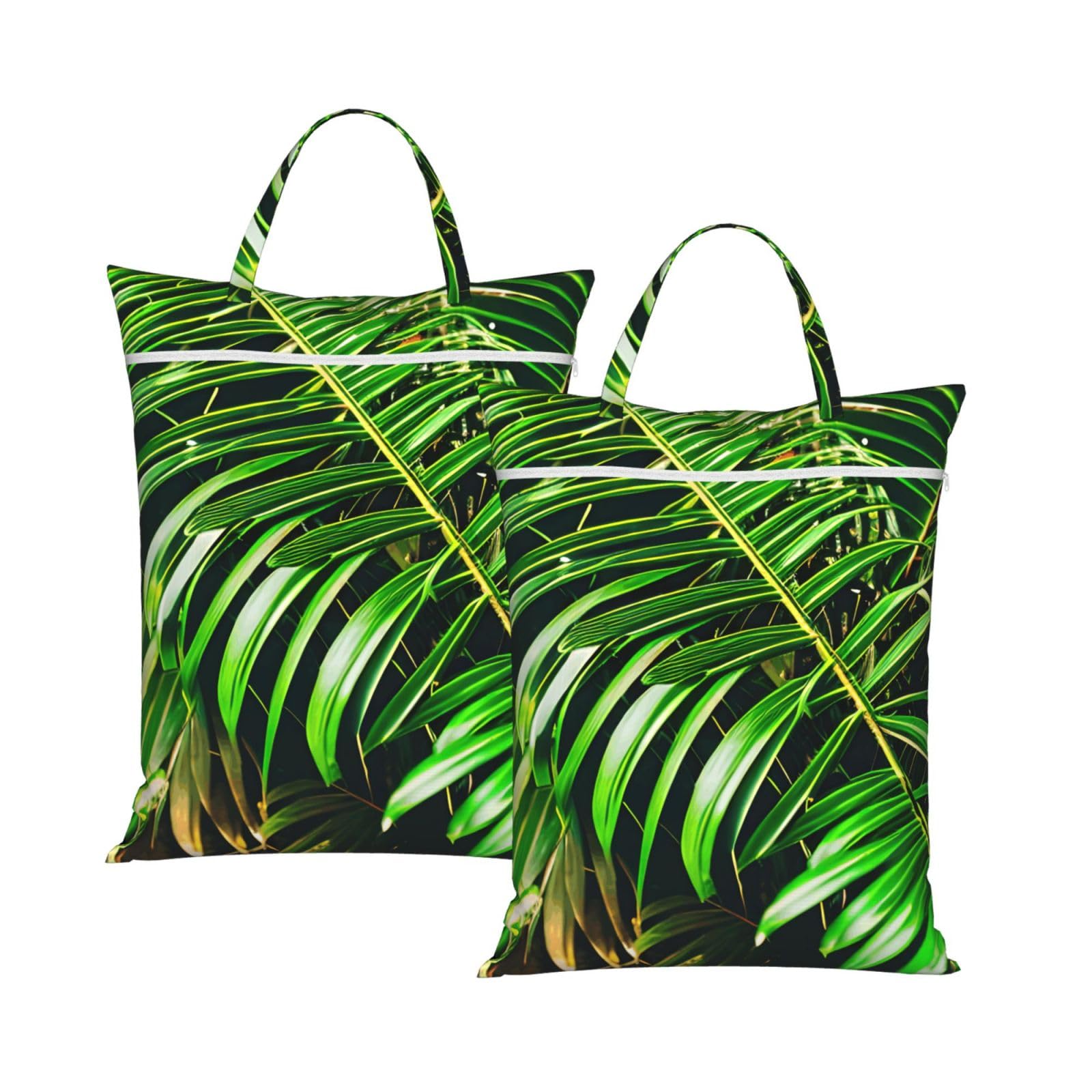 Palm Tree Green Leaves Print Travel Laundry Bag Foldable Lightweight Camping Beach Dorm Weekend Getaways