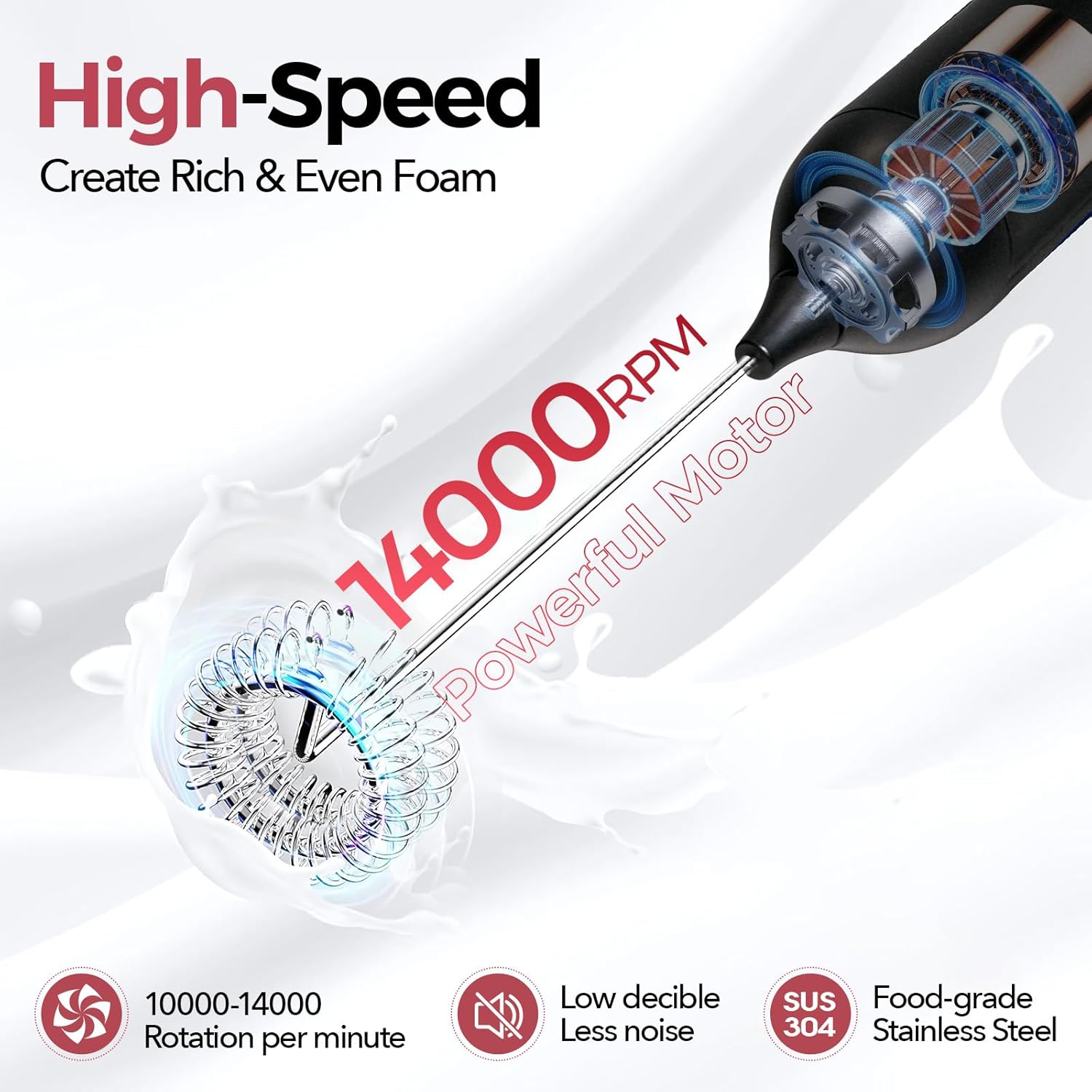 YARRAMATE Milk Frother Wand Handheld & 4 Pcs Stainless Steel Espresso Cups