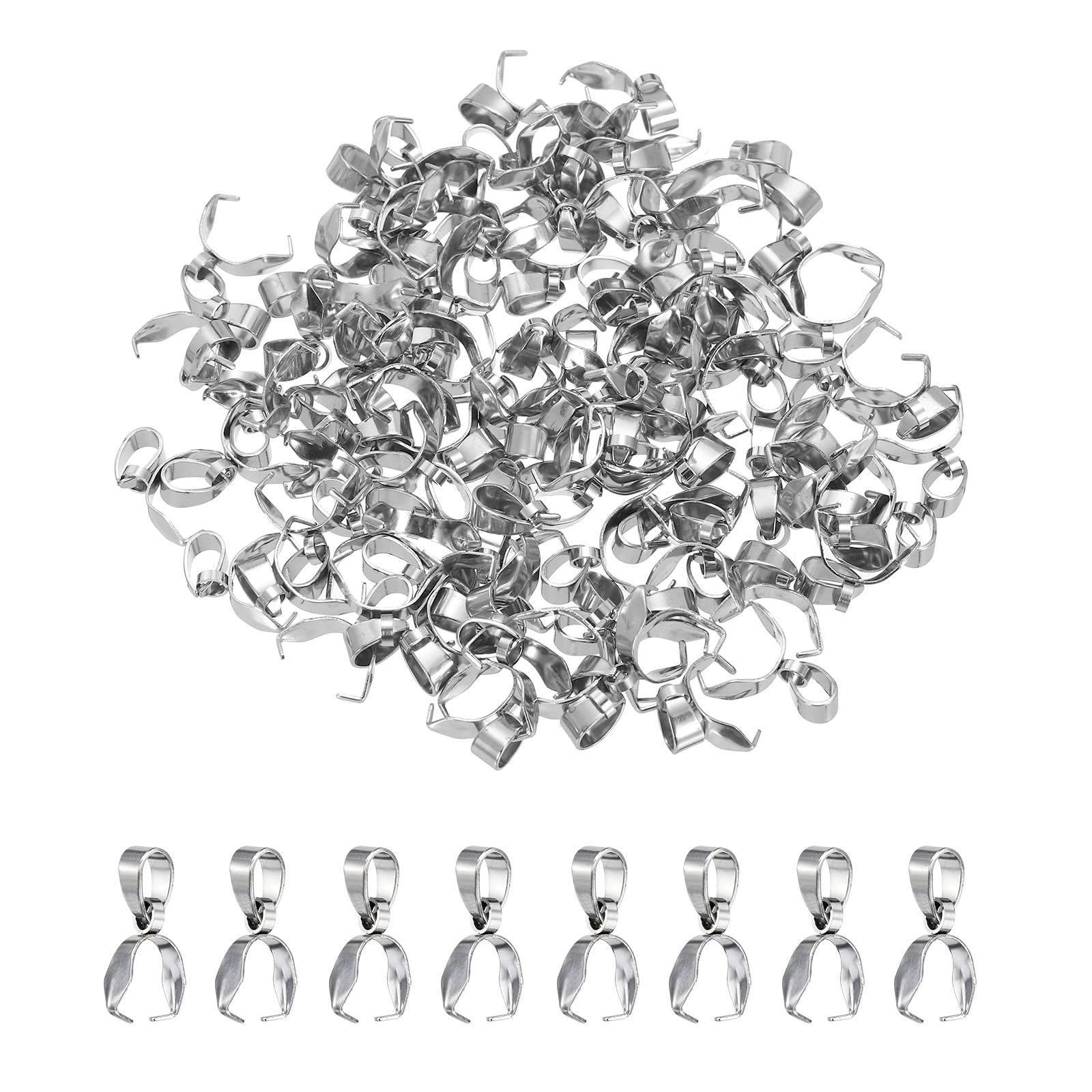 sourcing map 100 Pcs Stainless Steel Pinch Clip, 16mm Pinch Bails Clasp Dangle Pendant Slider Connectors for Jewelry Making Necklace Earring Bracelet, Silver